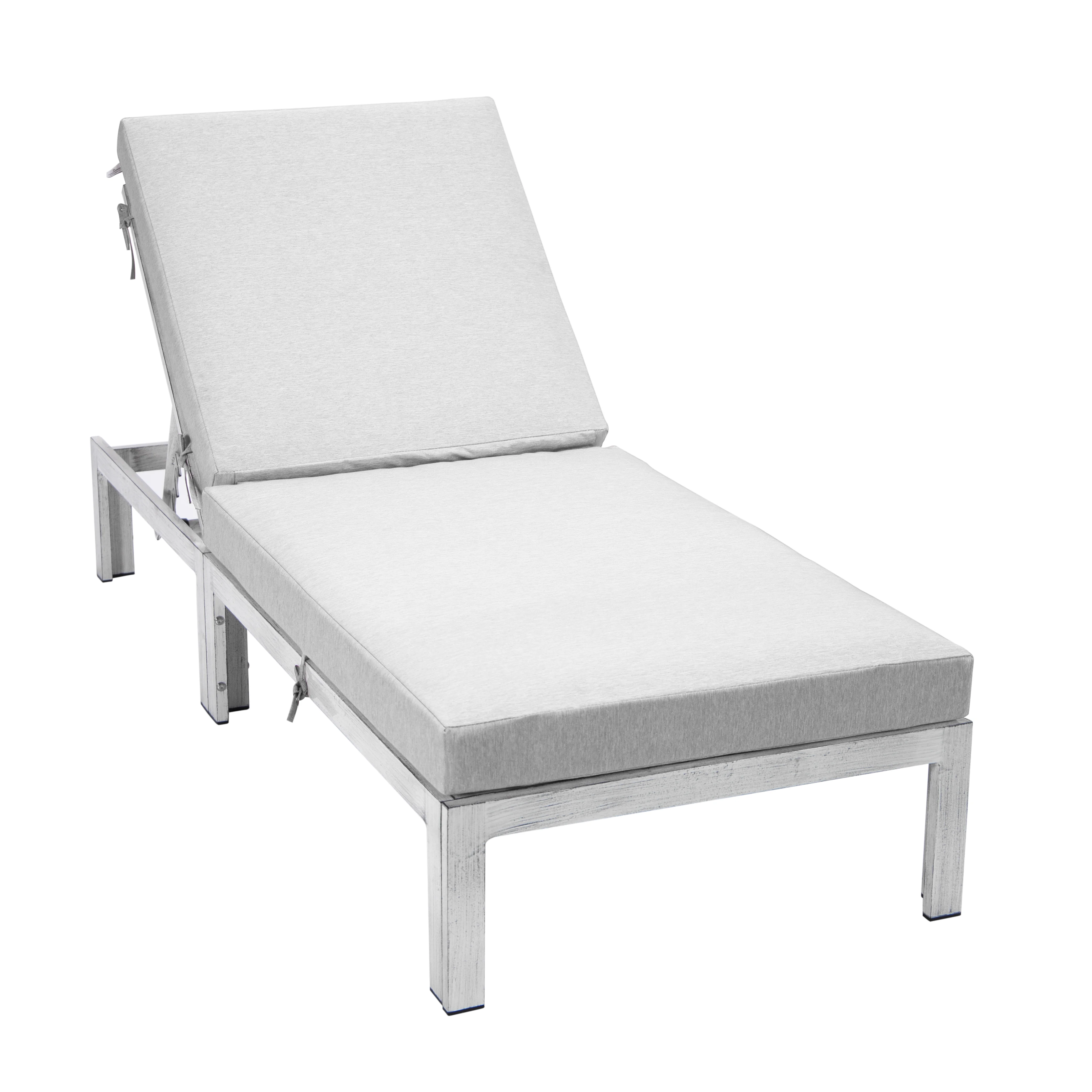 Chelsea Modern Outdoor Weathered Grey Chaise Lounge Chair With Cushions