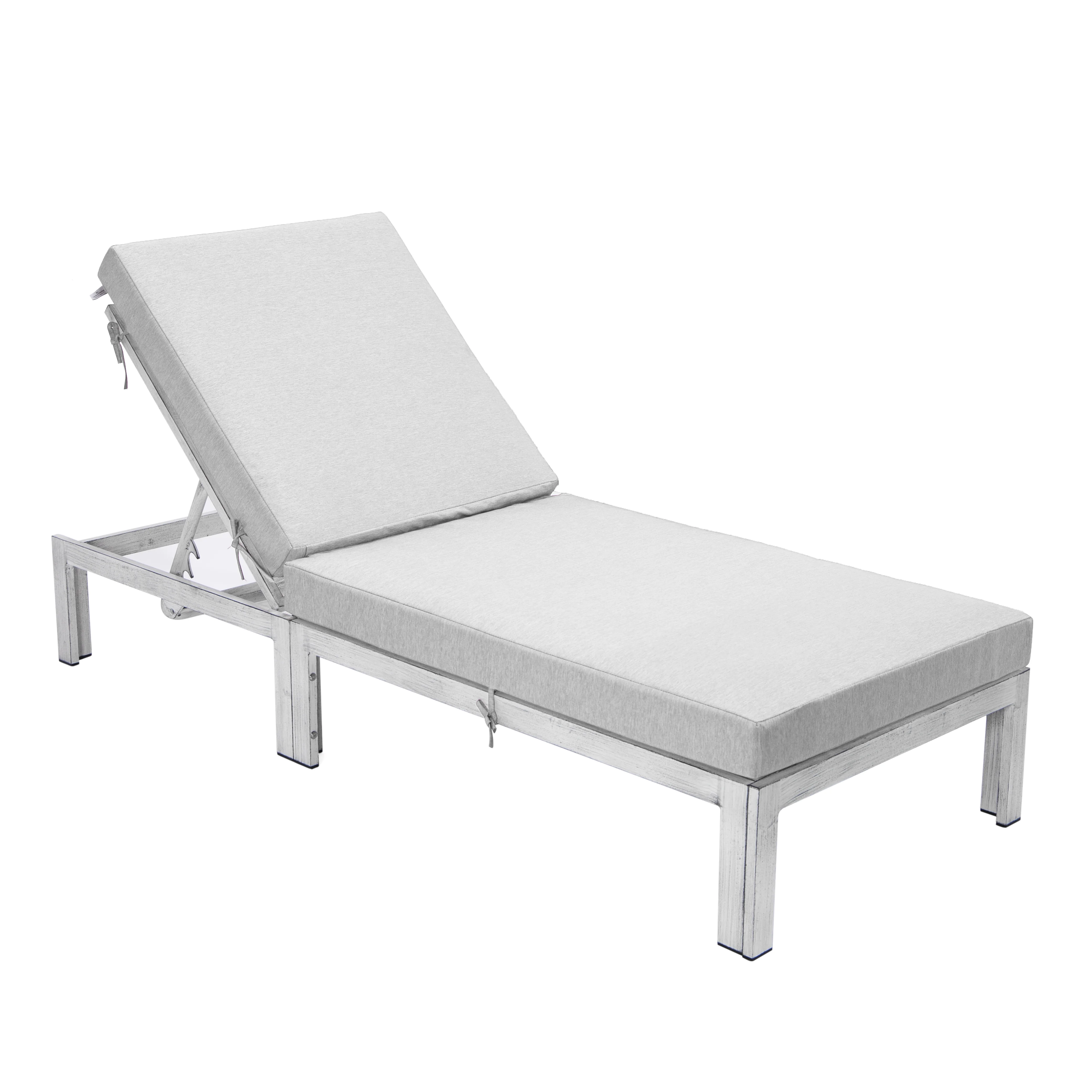 Chelsea Modern Outdoor Weathered Grey Chaise Lounge Chair With Cushions