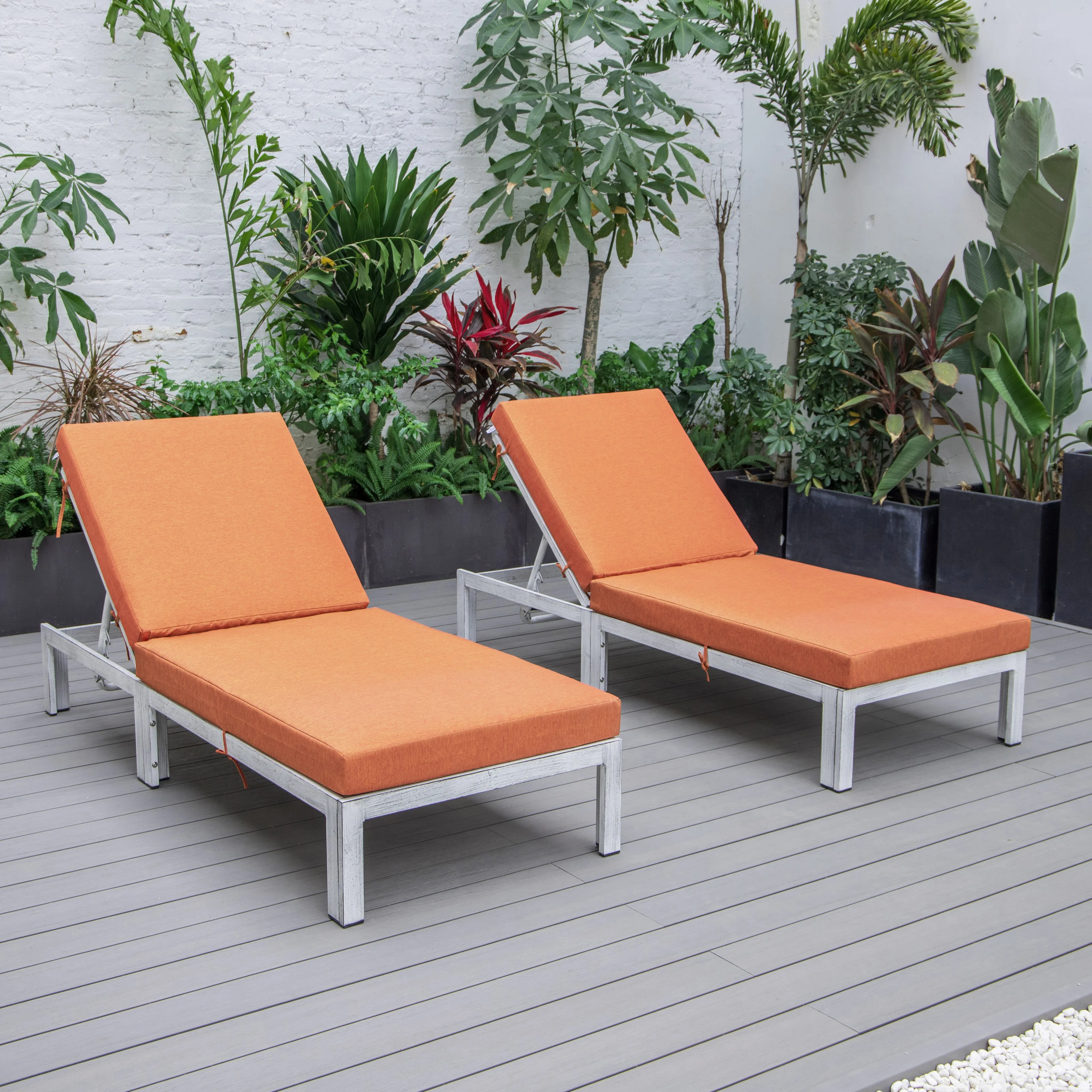 Chelsea Modern Outdoor Weathered Grey Chaise Lounge Chair With Cushions Set of 2