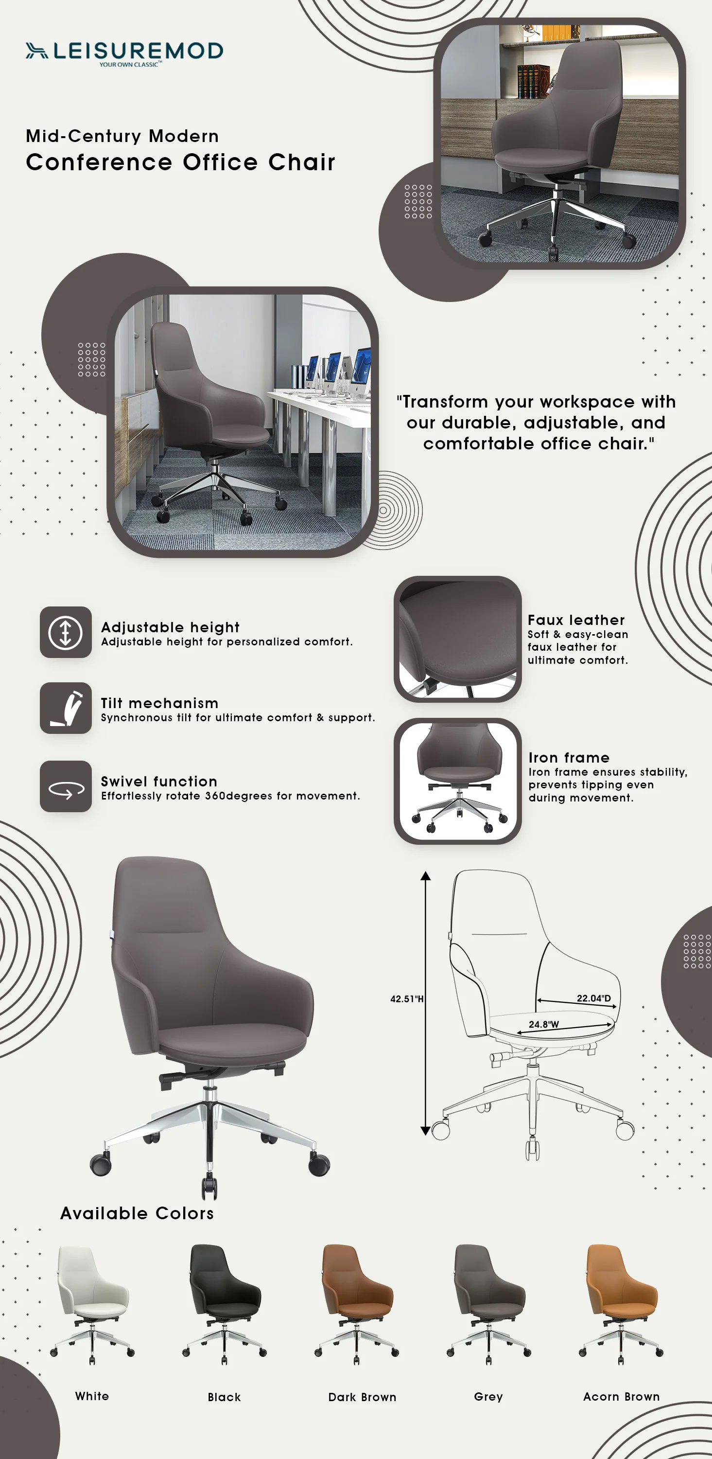Celeste Series Office Chair in Grey Leather