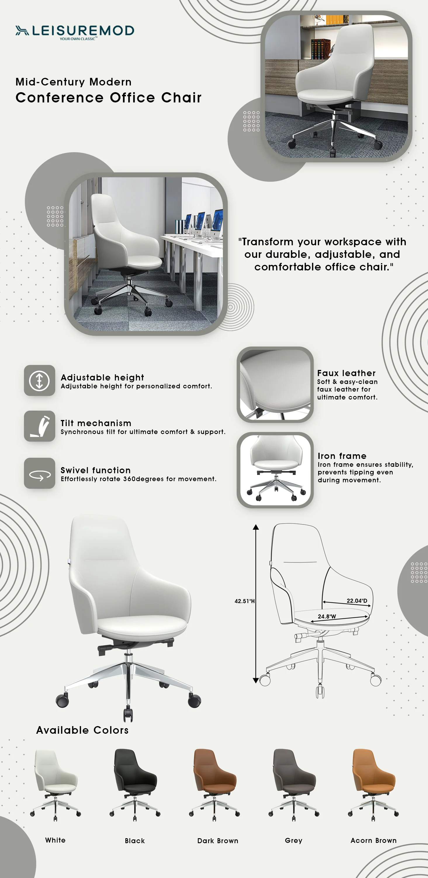 Celeste Series Office Chair in White Leather