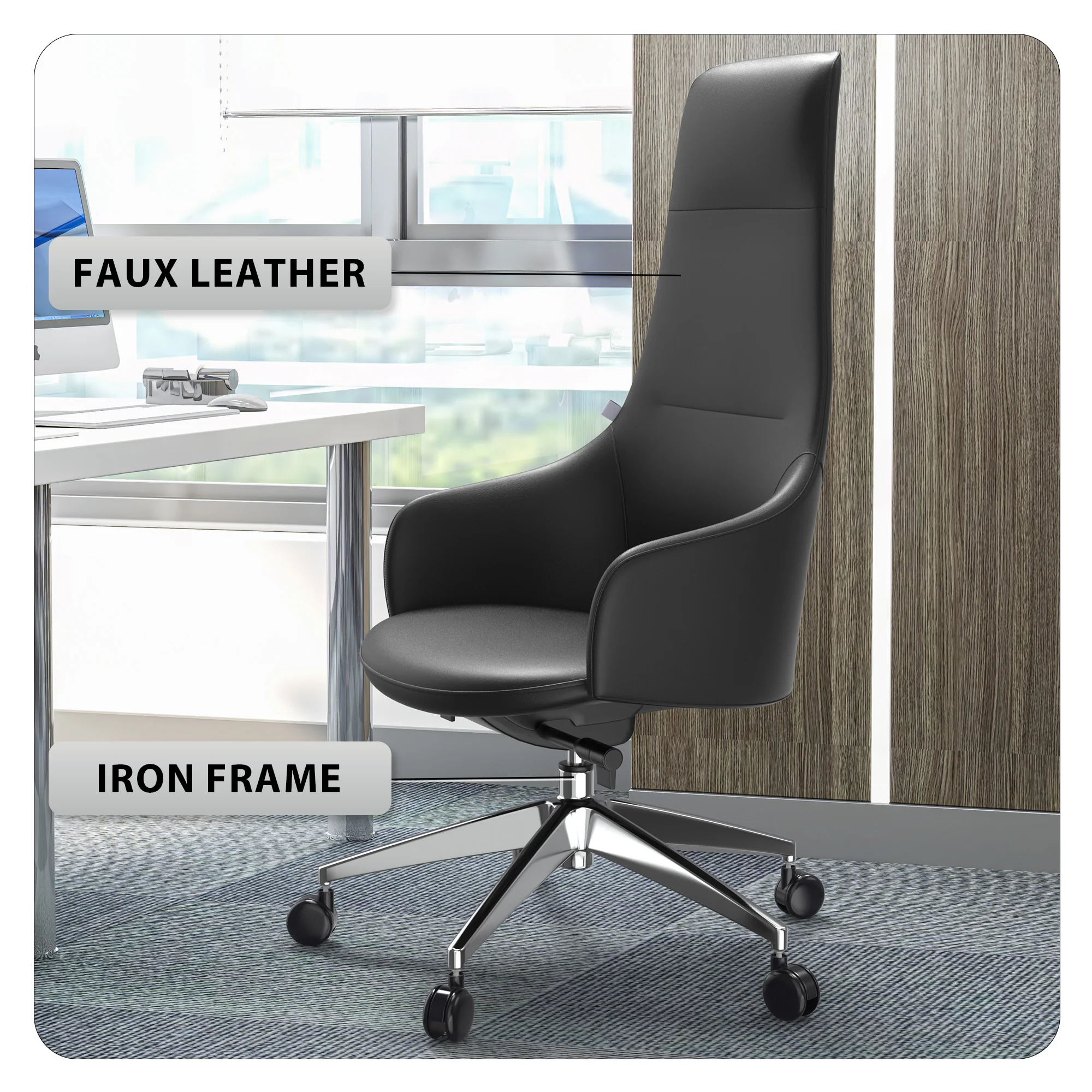 Celeste Series Tall Office Chair in Black Leather