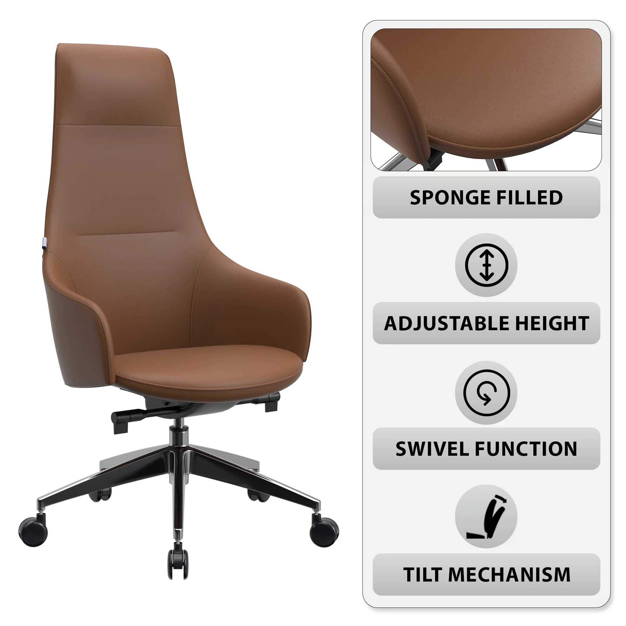 Celeste Series Tall Office Chair in Dark Brown Leather