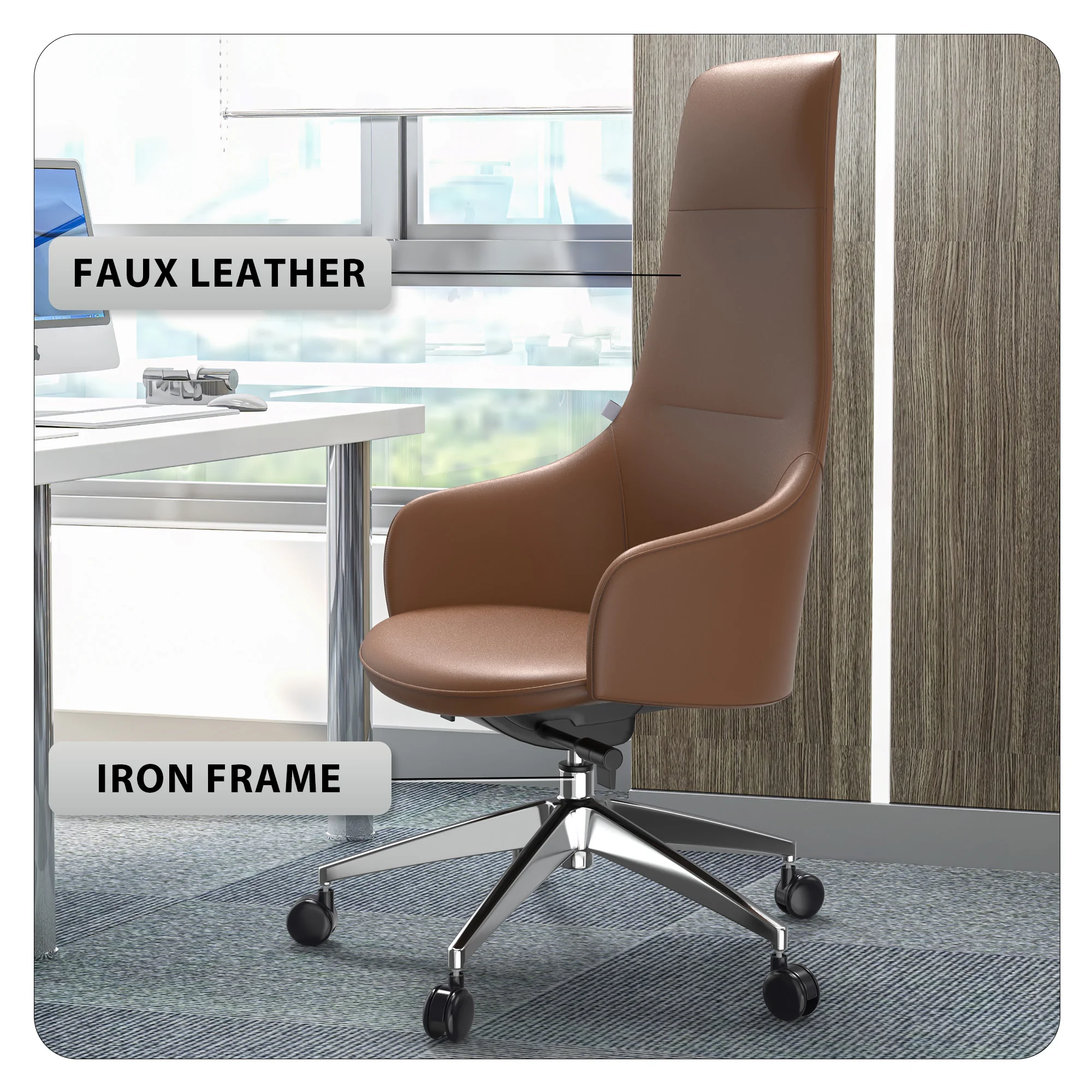 Celeste Series Tall Office Chair in Dark Brown Leather