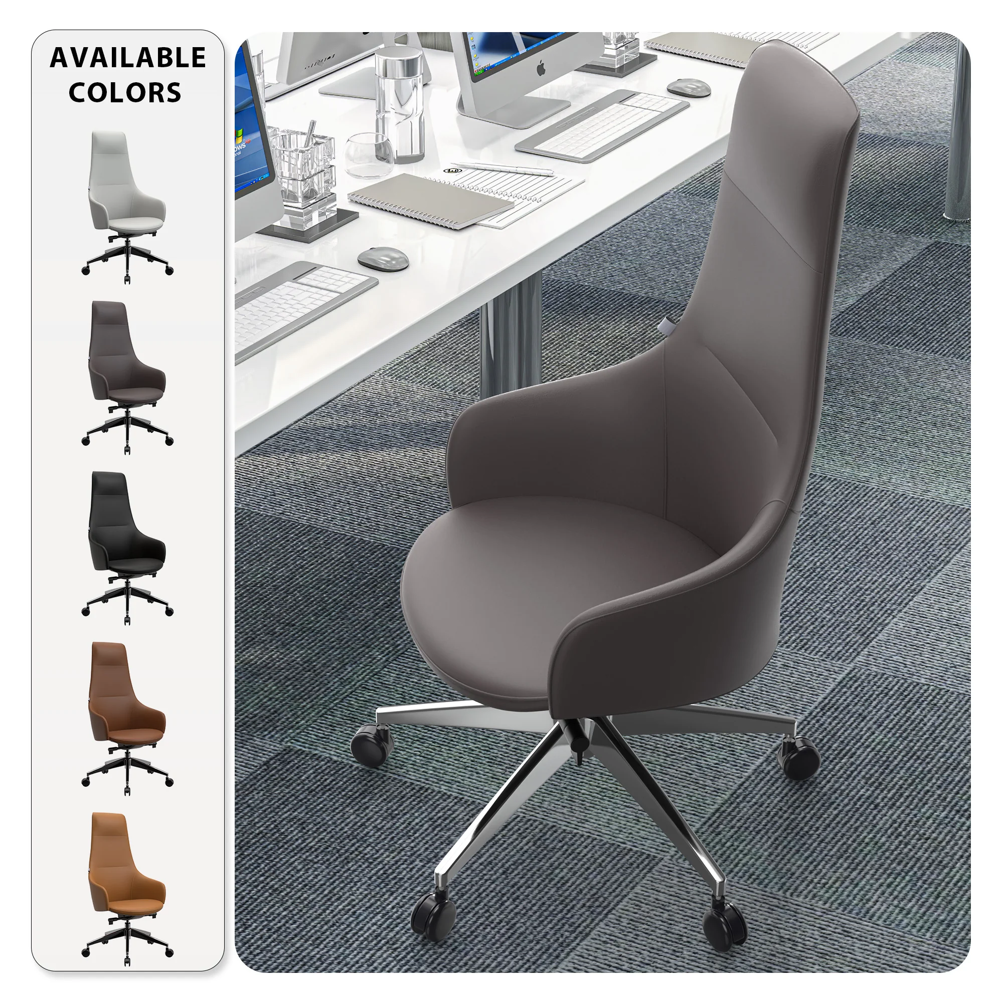 Celeste Series Tall Office Chair in Grey Leather