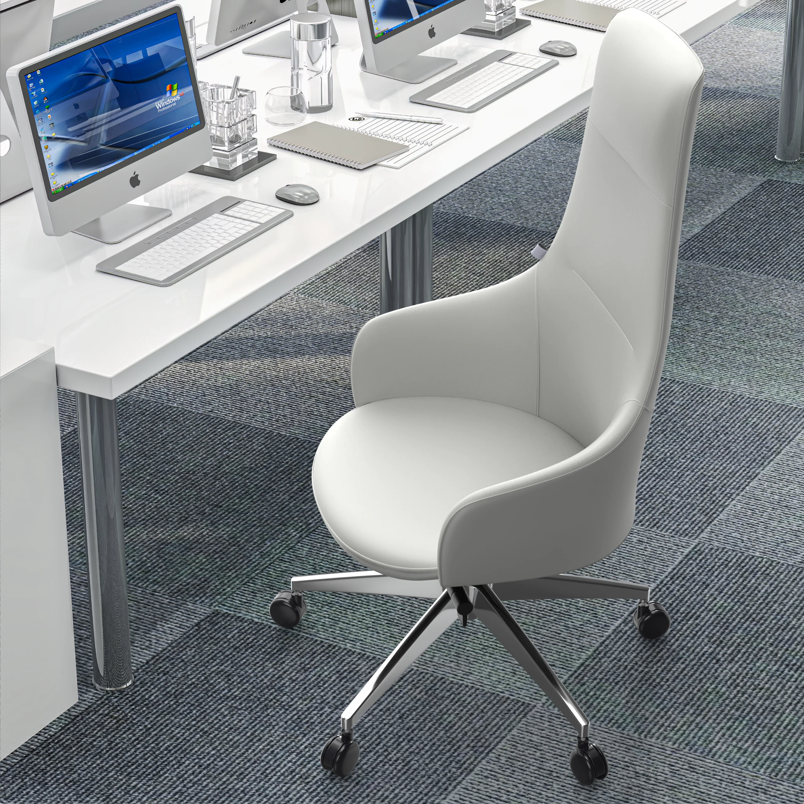 Celeste Series Tall Office Chair in White Leather