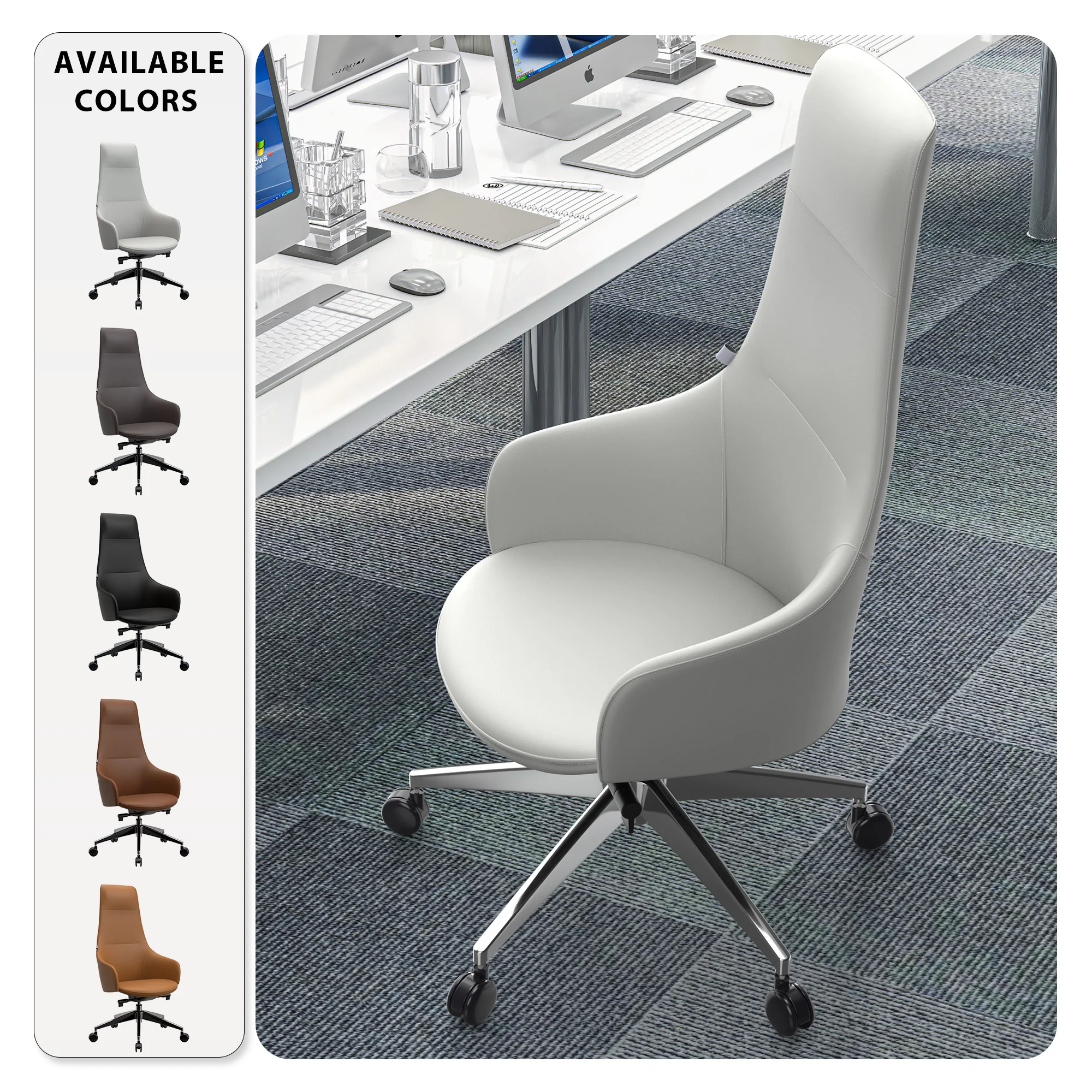 Celeste Series Tall Office Chair in White Leather
