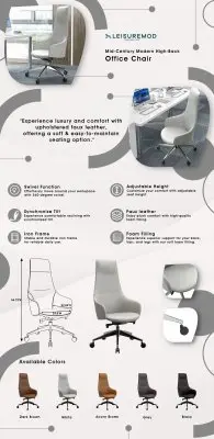 Celeste Series Tall Office Chair in White Leather