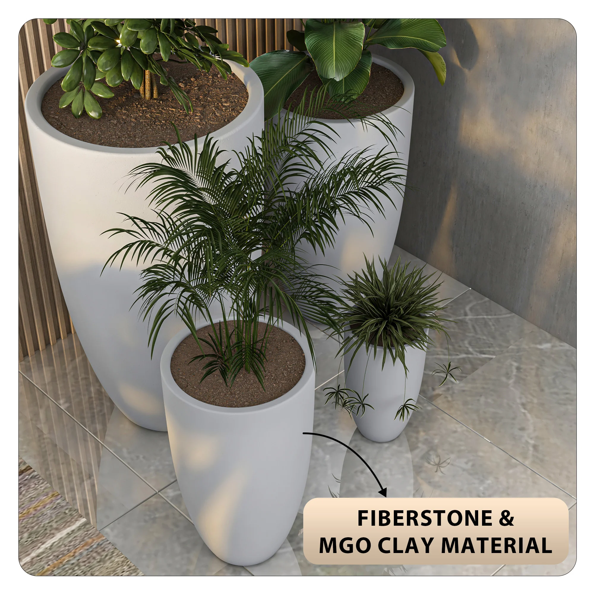 Crete Series Fiberstone Planter Set in Aged Concrete