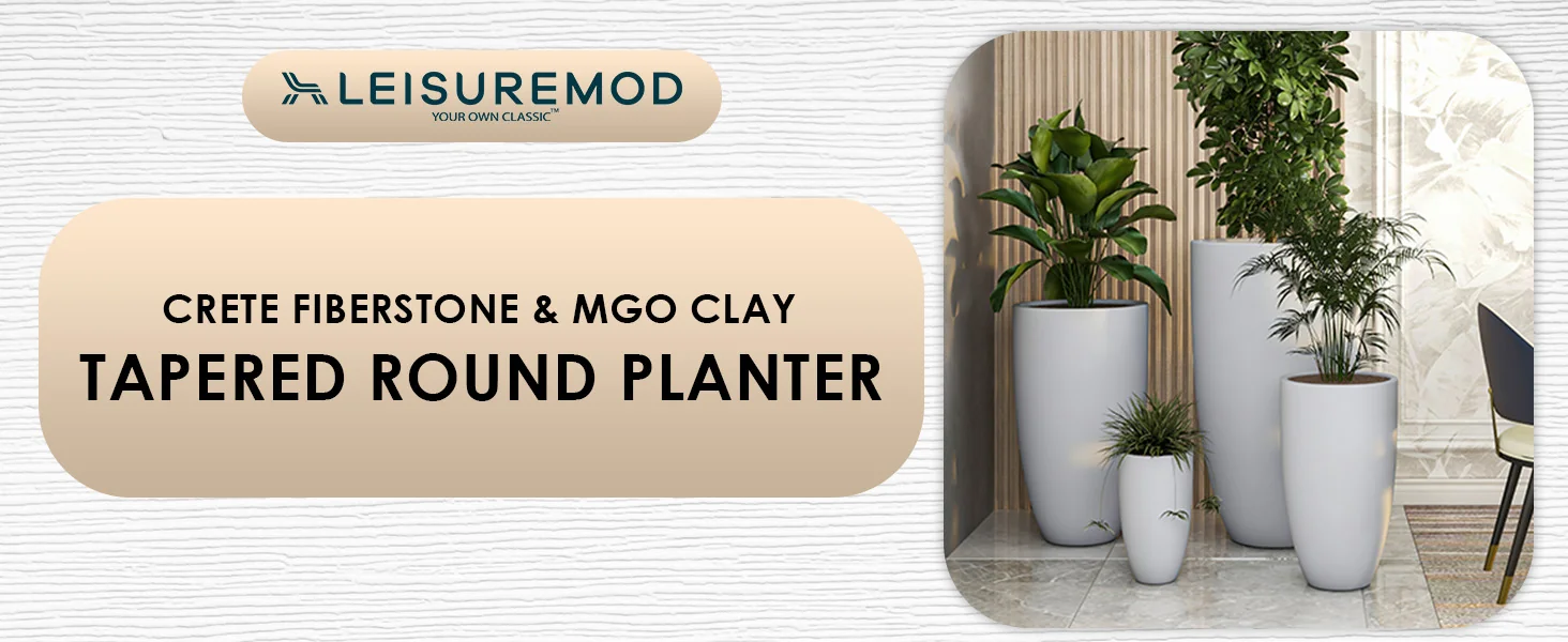 Crete Series Fiberstone Planter Set in Aged Concrete