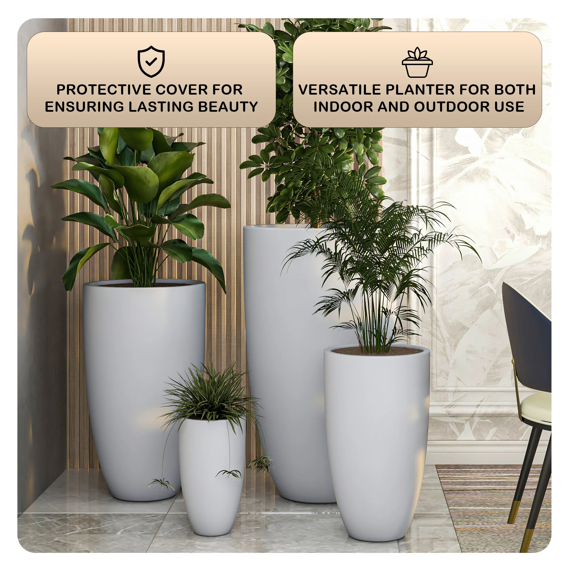 Crete Series Fiberstone Planter Set in Aged Concrete