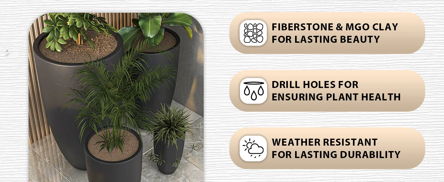 Crete Series Fiberstone Planter Set in Black