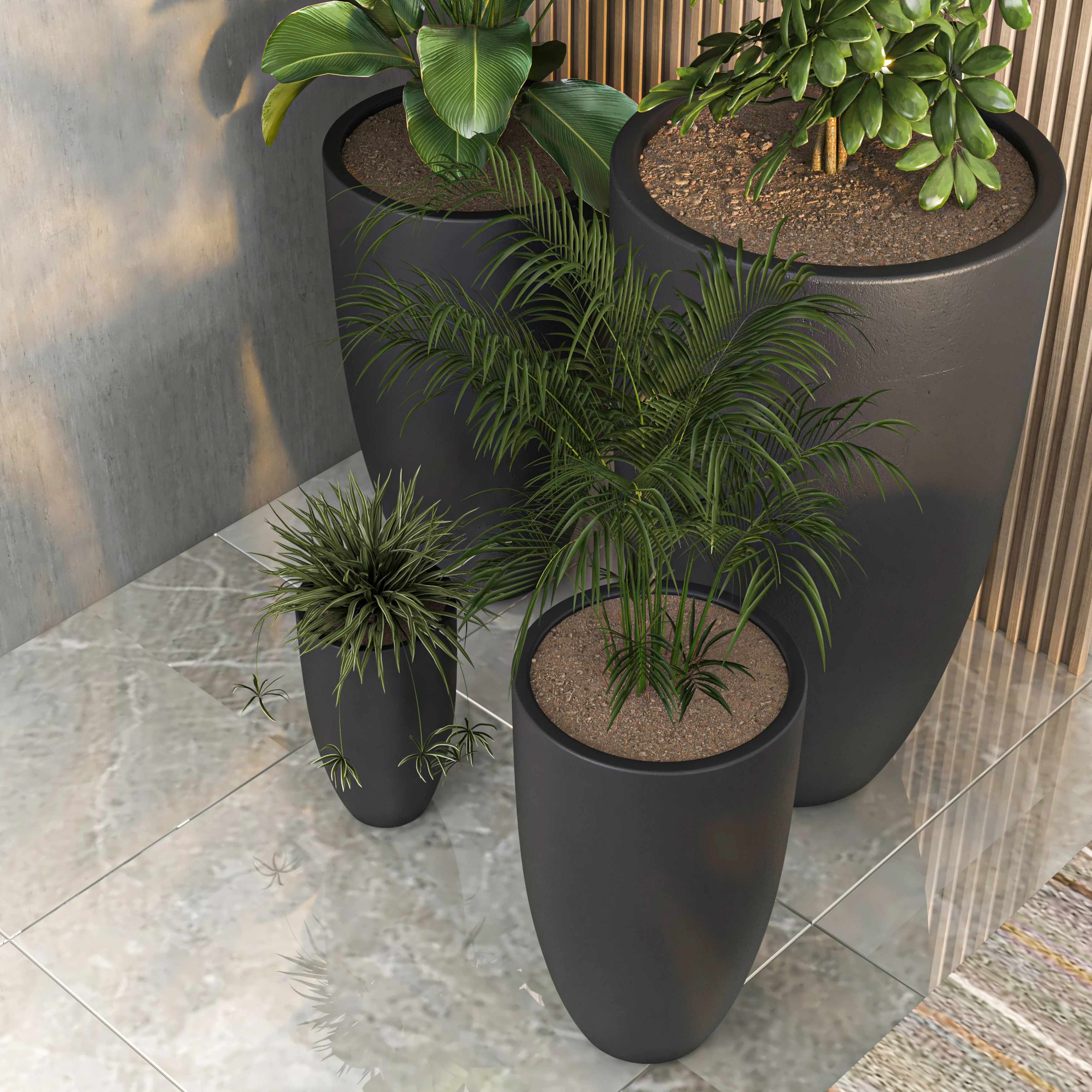 Crete Series Fiberstone Planter Set in Black