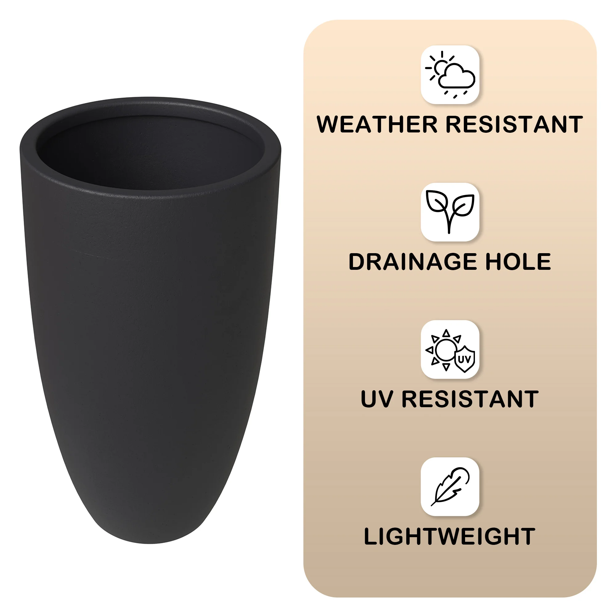 Crete Series Fiberstone Planter Set in Black