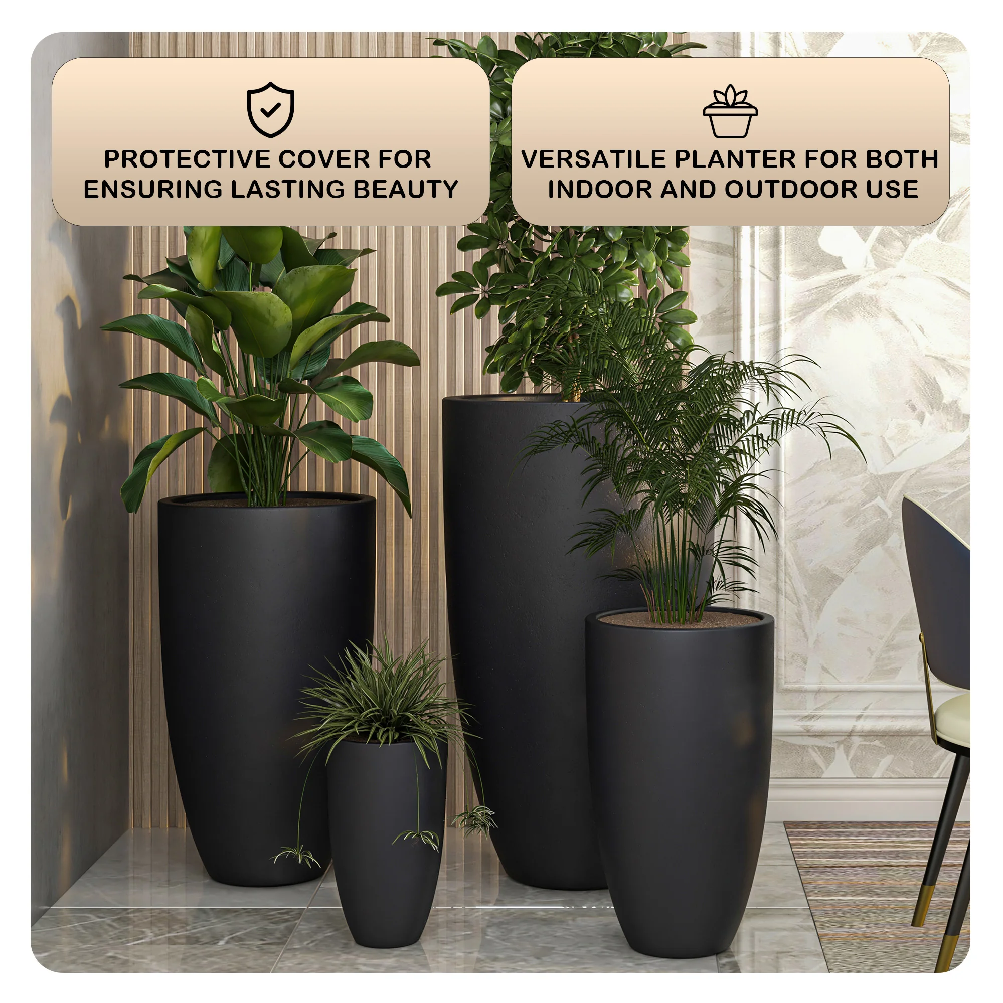 Crete Series Fiberstone Planter Set in Black