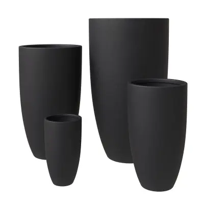 Crete Series Fiberstone Planter Set in Black