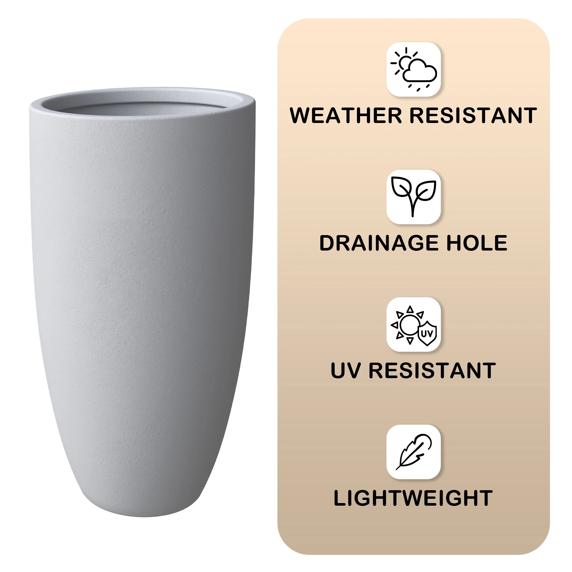 Crete Series Poly Stone Planter in Aged Concrete 9.5 Dia, 15.7 High