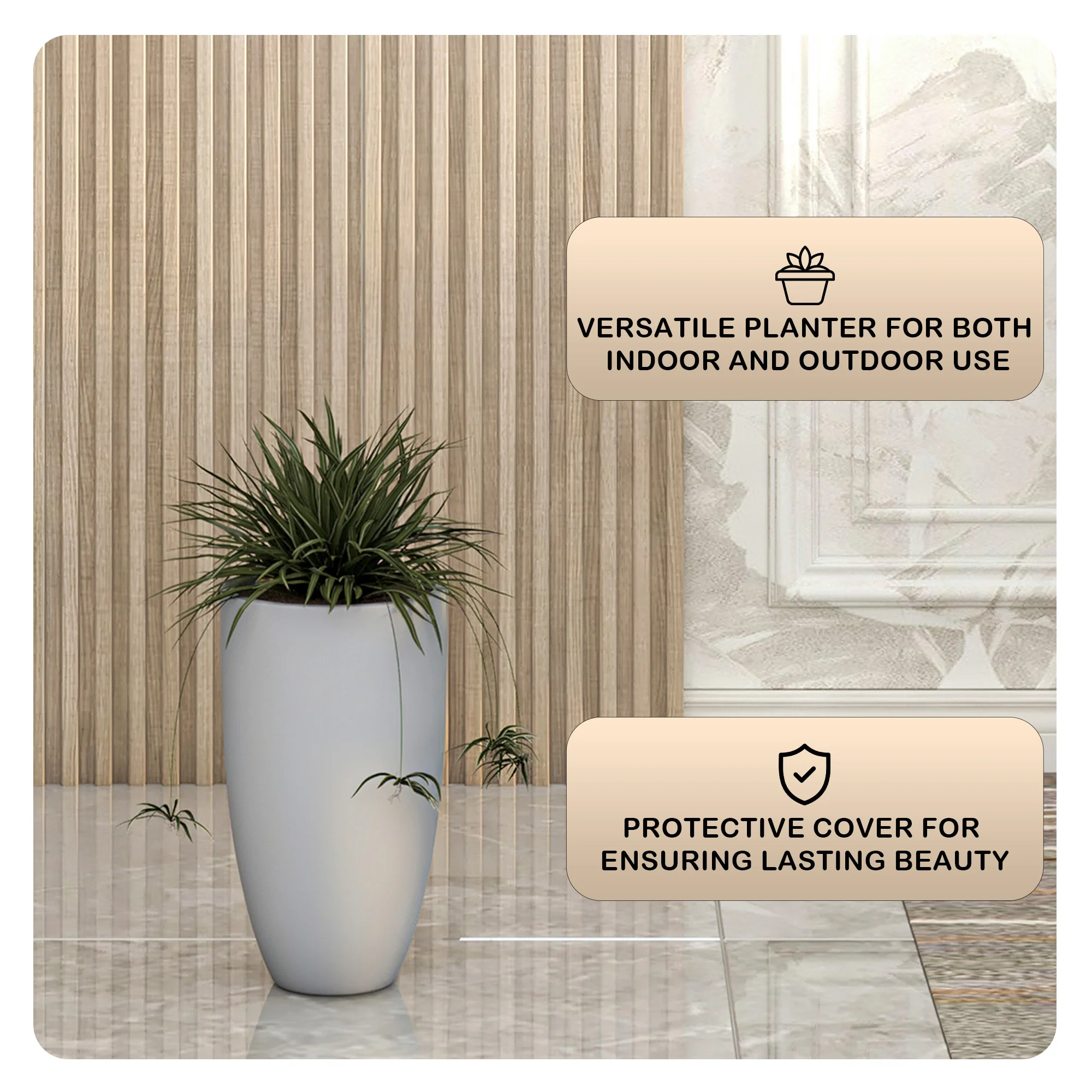 Crete Series Poly Stone Planter in Aged Concrete 9.5 Dia, 15.7 High