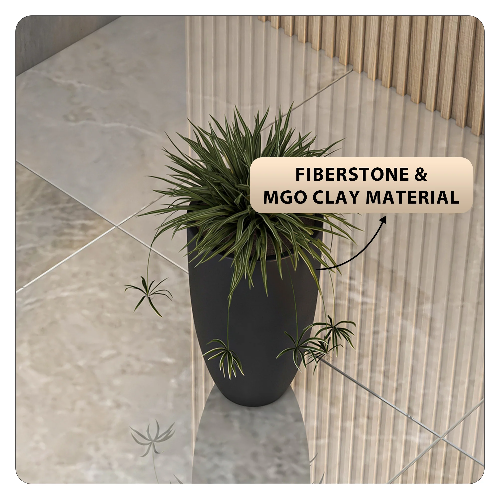 Crete Series Poly Stone Planter in Black 9.5 Dia, 15.7 High