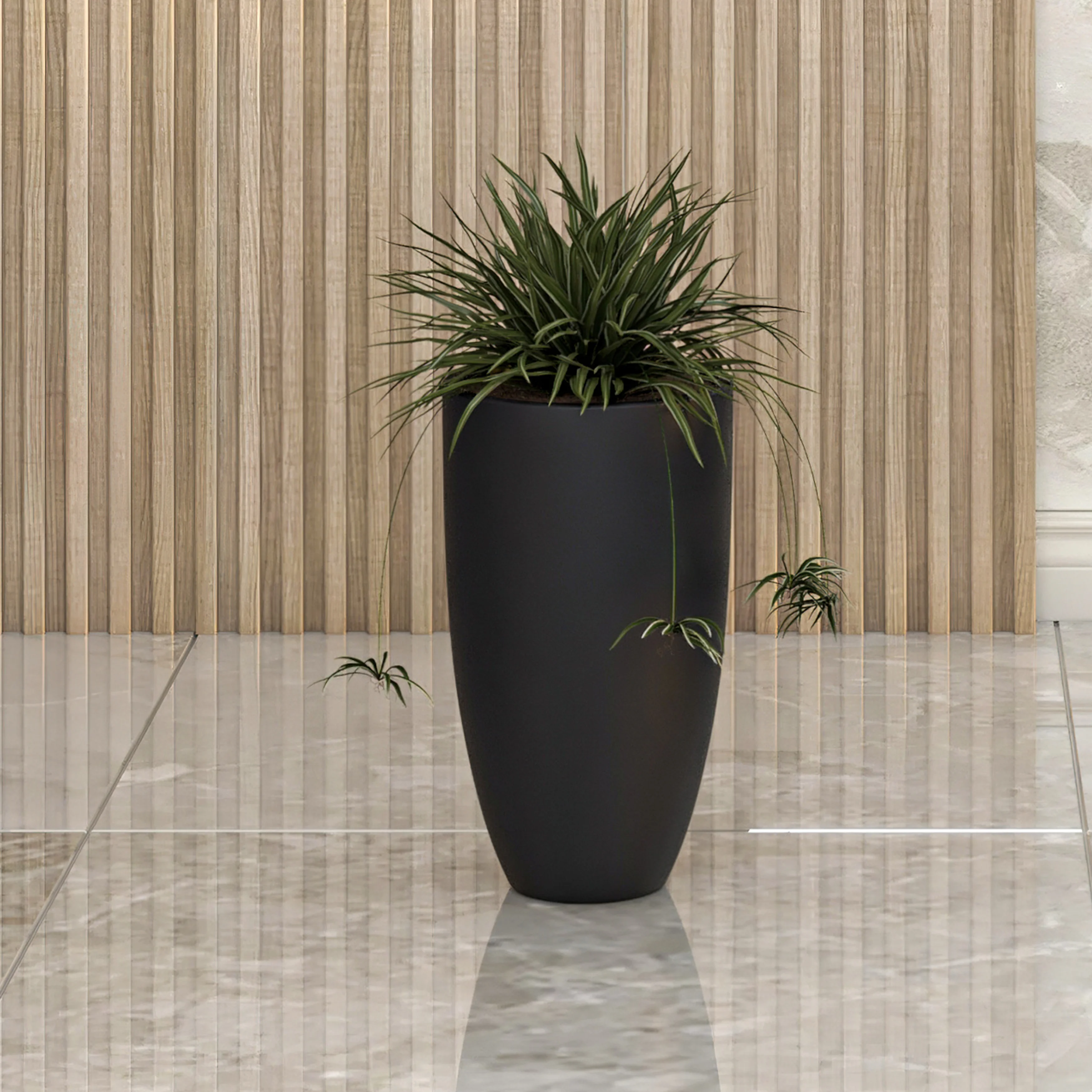 Crete Series Poly Stone Planter in Black 9.5 Dia, 15.7 High