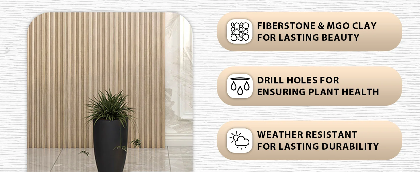 Crete Series Poly Stone Planter in Black 9.5 Dia, 15.7 High