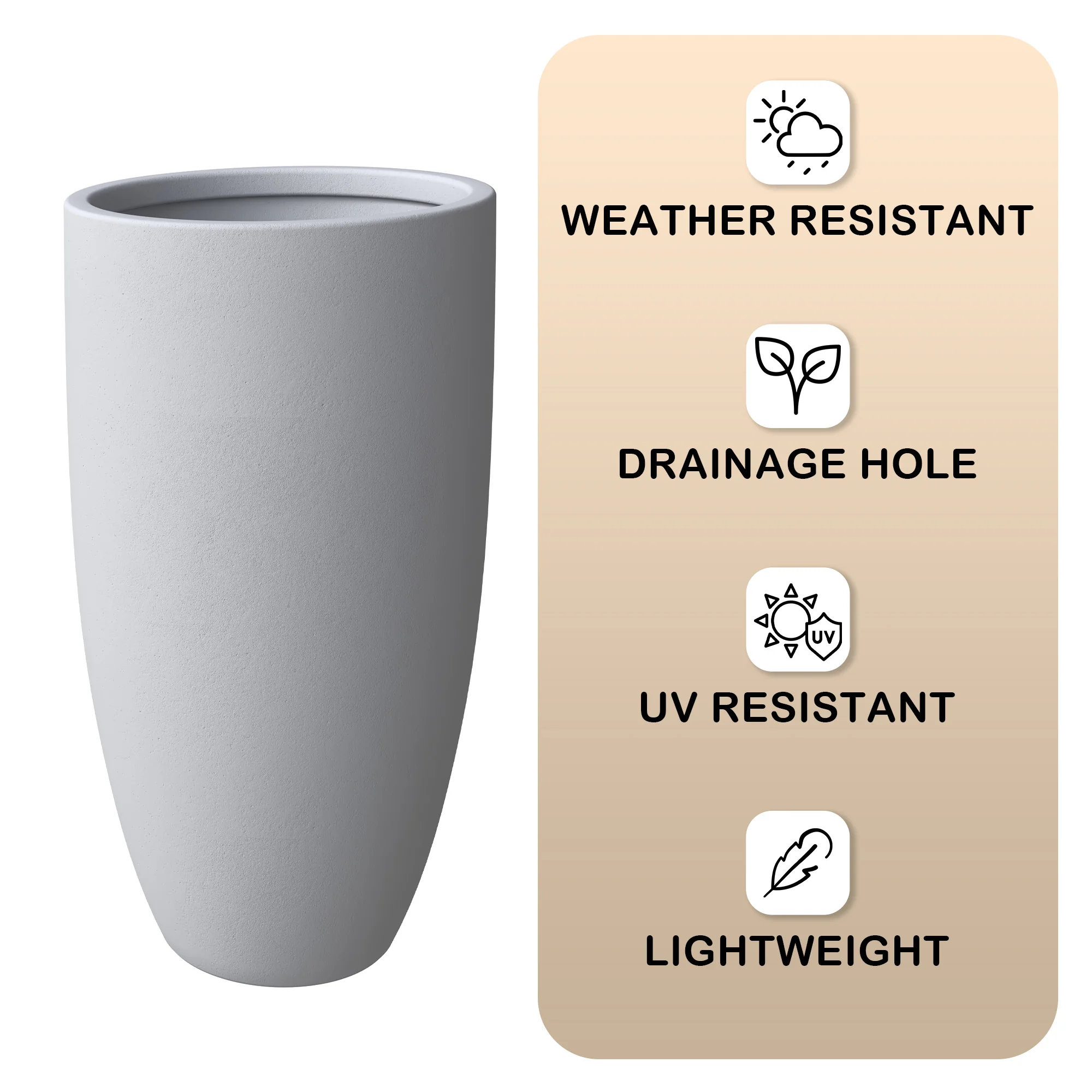 Crete Series Poly Stone Planter in Aged Concrete 13.4 Dia, 23.6 High