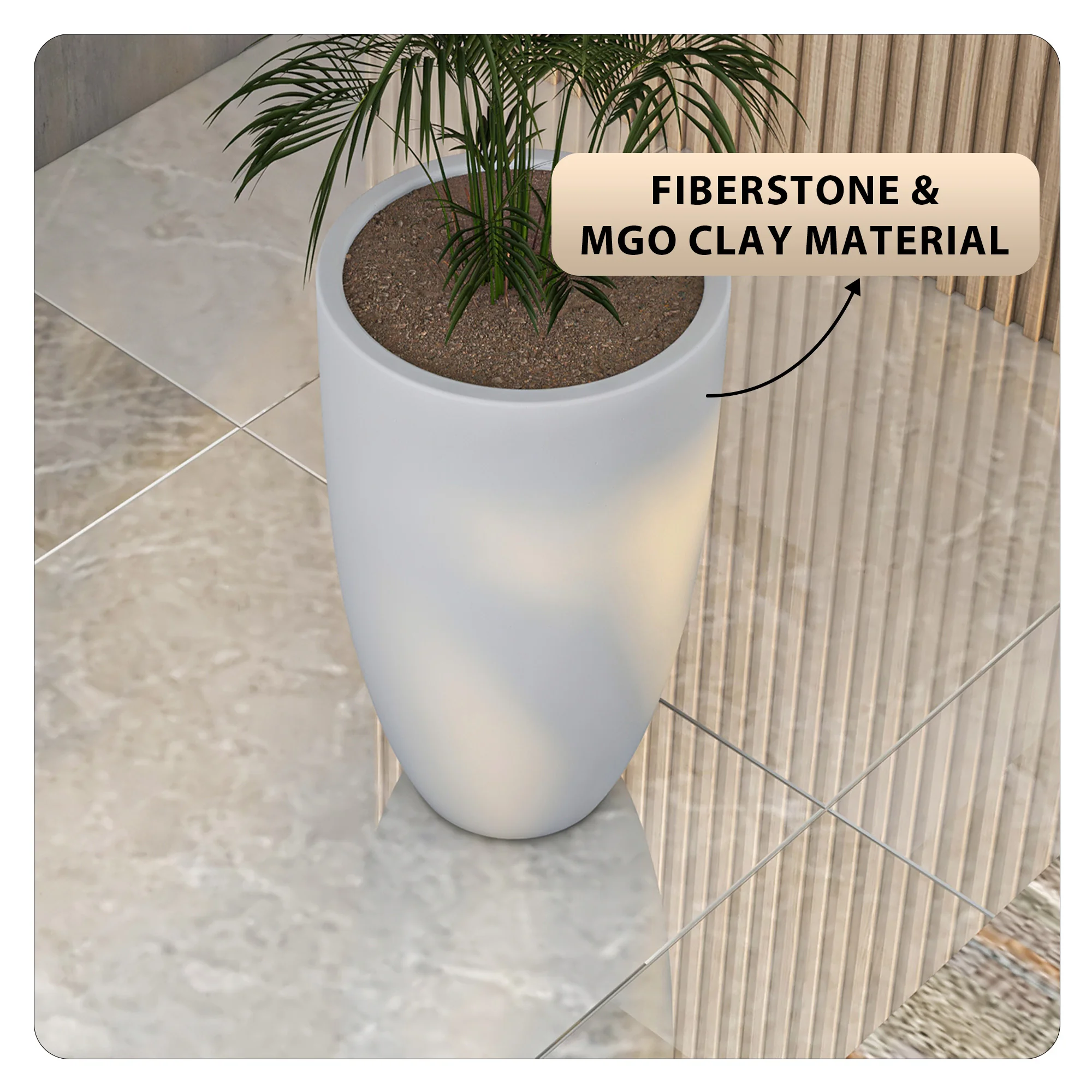 Crete Series Poly Stone Planter in Aged Concrete 13.4 Dia, 23.6 High