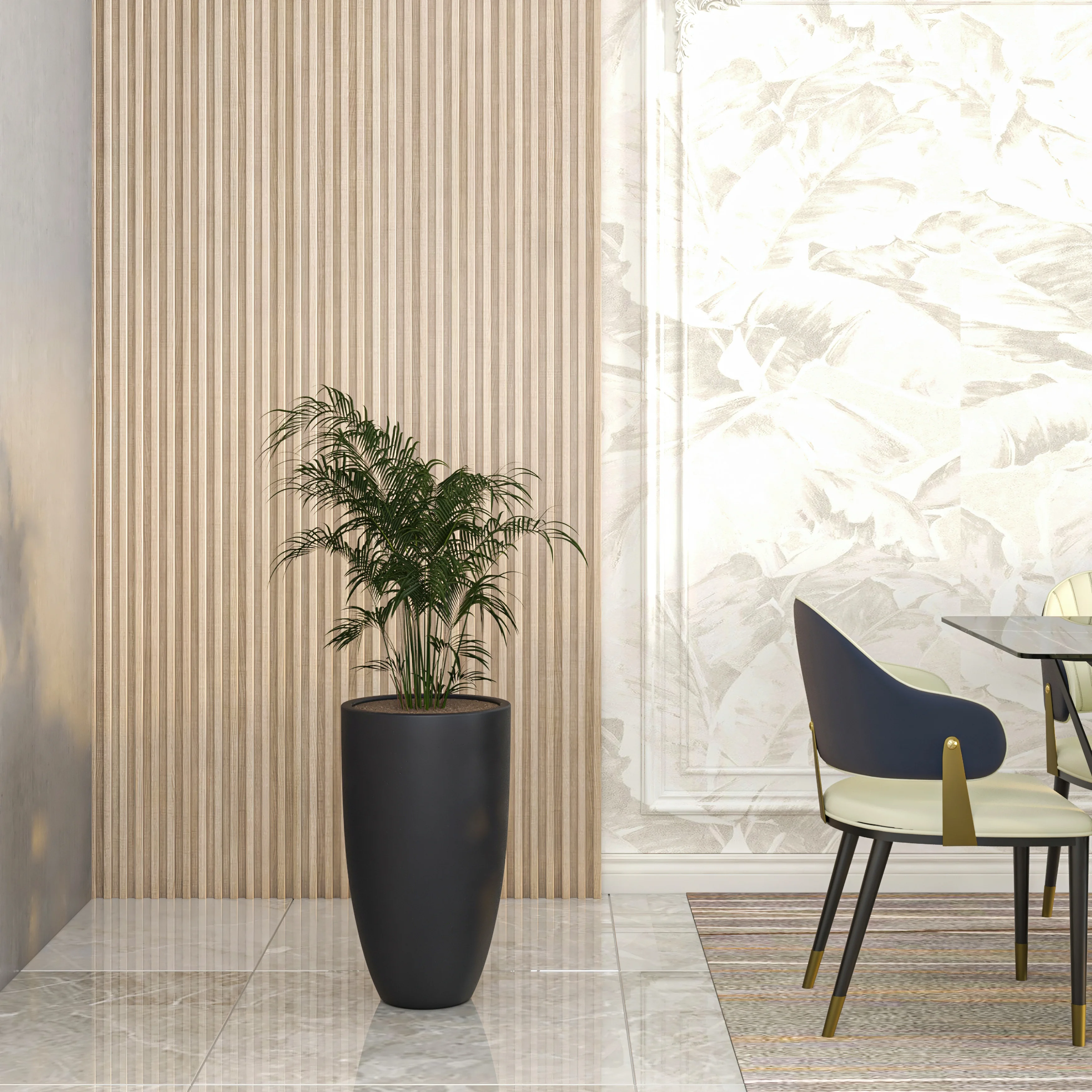 Crete Series Poly Stone Planter in Black 13.4 Dia, 23.6 High