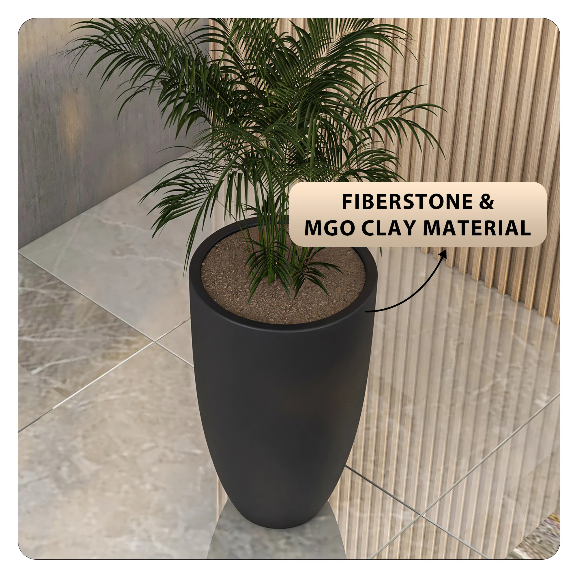 Crete Series Poly Stone Planter in Black 13.4 Dia, 23.6 High