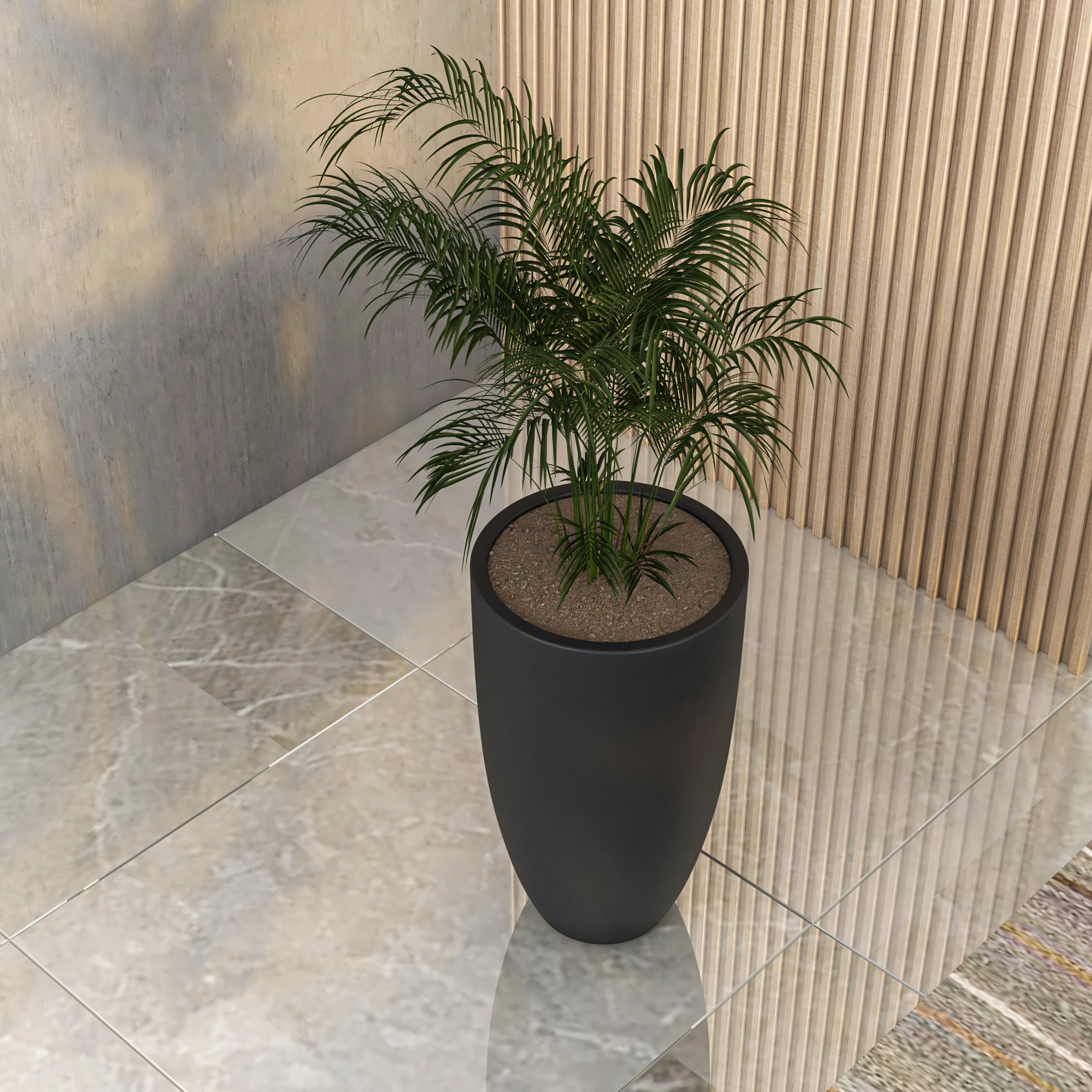 Crete Series Poly Stone Planter in Black 13.4 Dia, 23.6 High