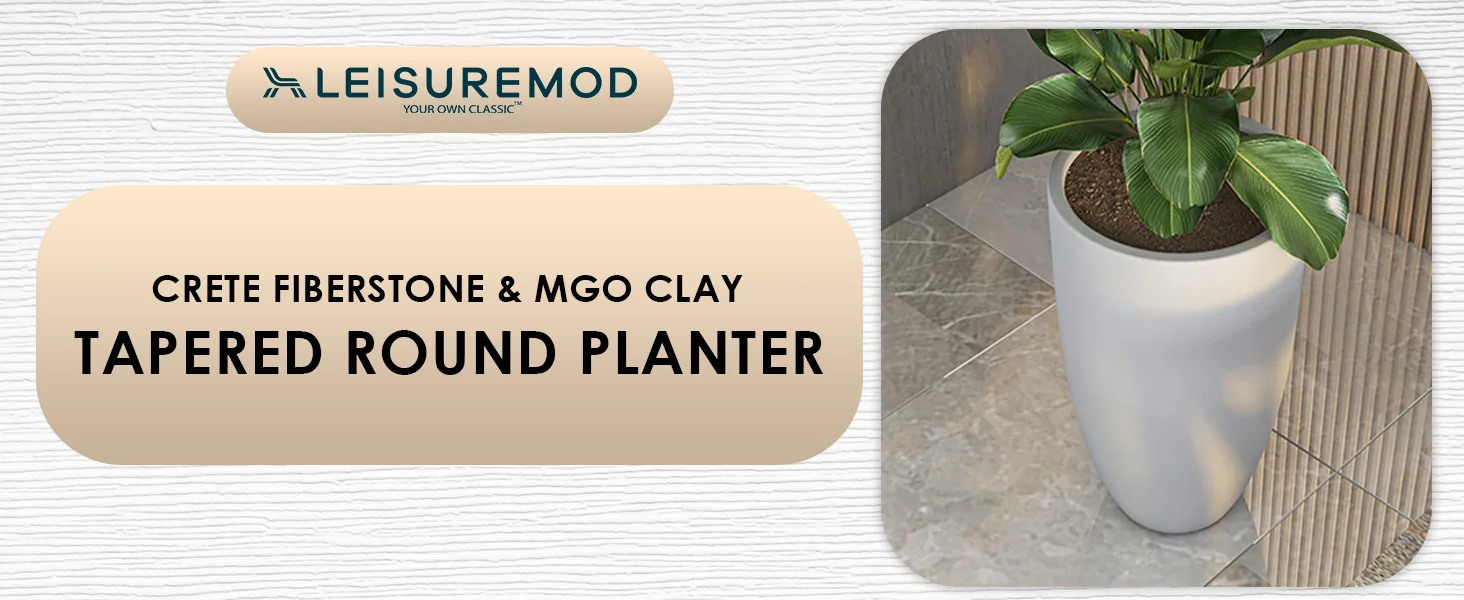Crete Series Poly Stone Planter in Aged Concrete 17.3 Dia, 31.5 High