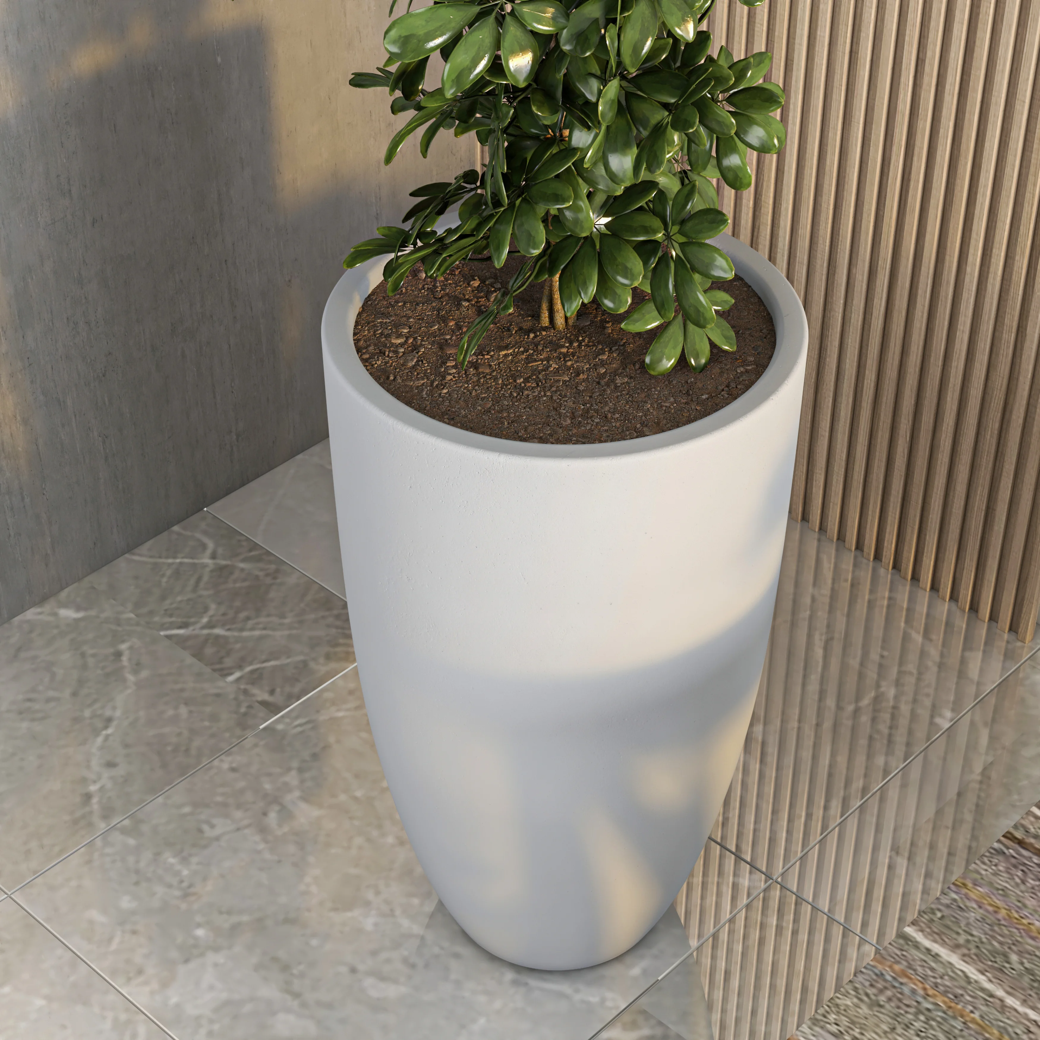 Crete Series Poly Stone Planter in Aged Concrete 17.3 Dia, 31.5 High