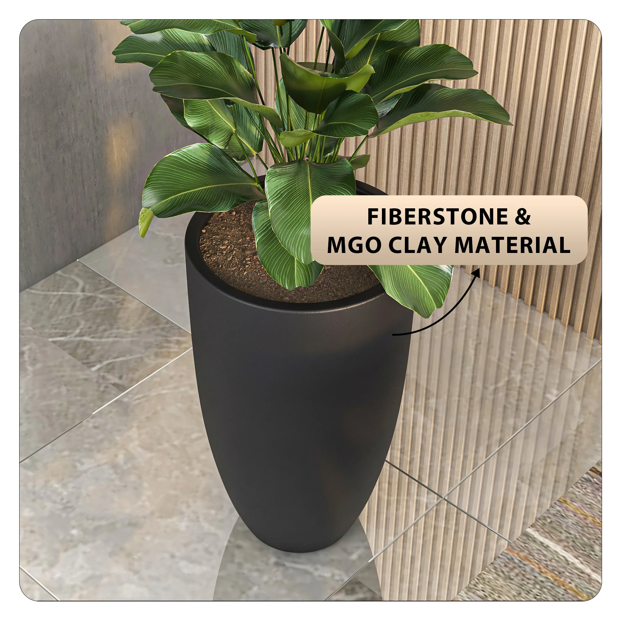 Crete Series Poly Stone Planter in Black 17.3 Dia, 31.5 High