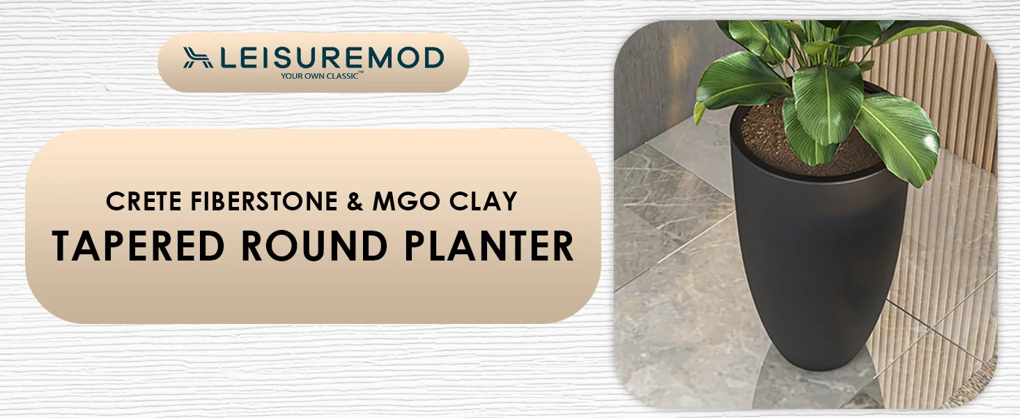 Crete Series Poly Stone Planter in Black 17.3 Dia, 31.5 High