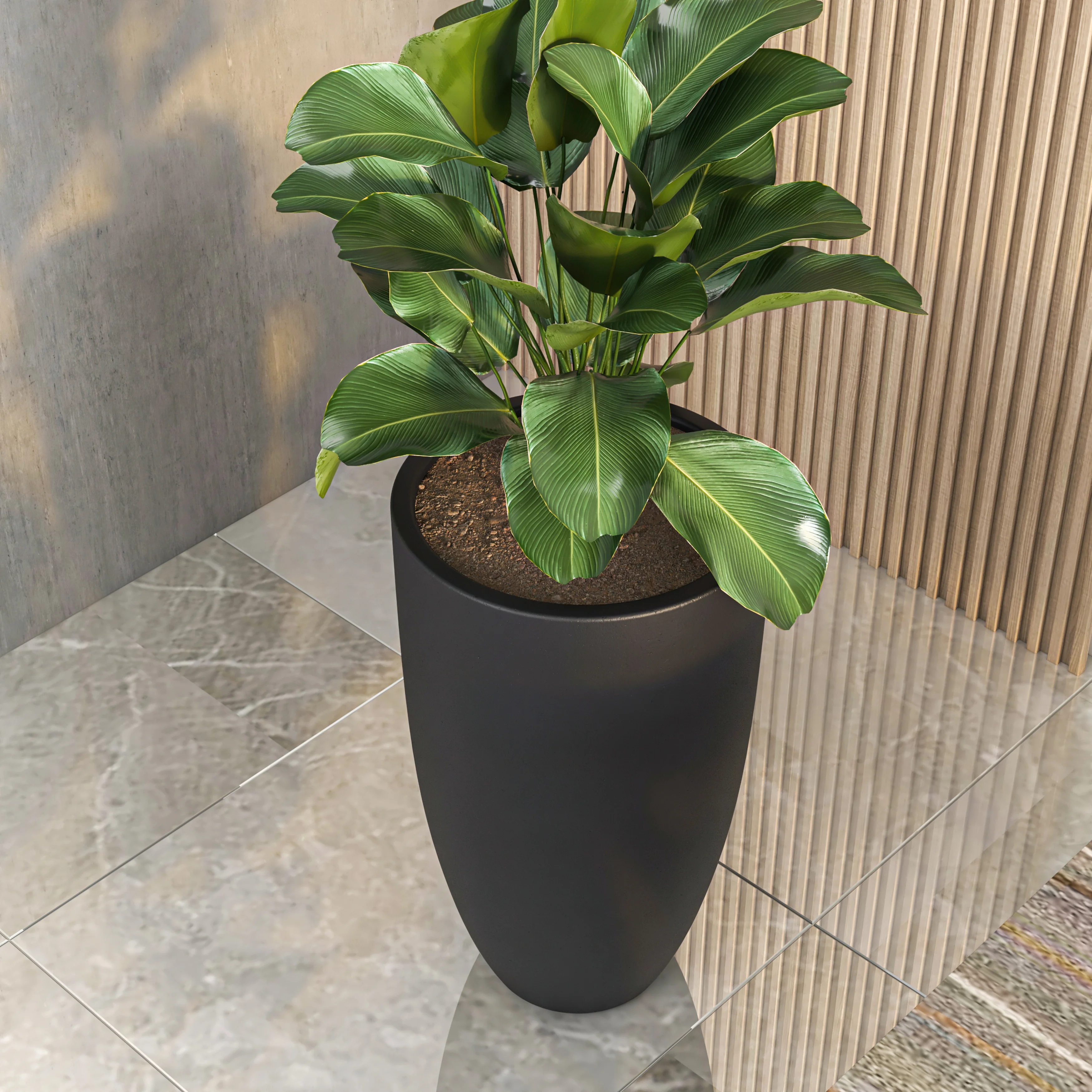 Crete Series Poly Stone Planter in Black 17.3 Dia, 31.5 High