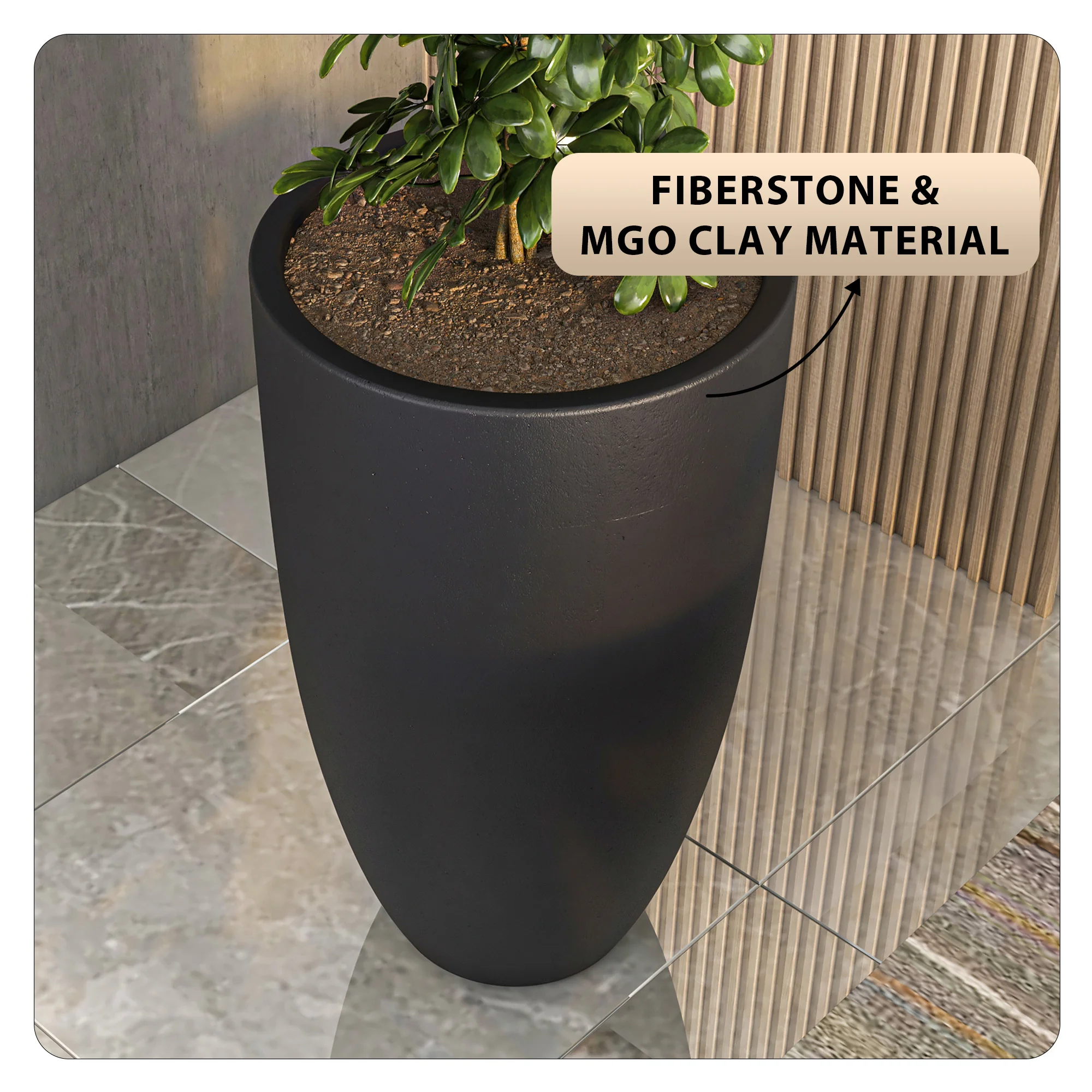 Crete Series Poly Stone Planter in Black 21.3 Dia, 39.4 High