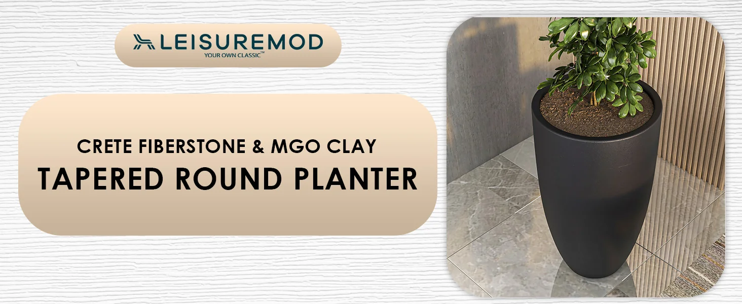 Crete Series Poly Stone Planter in Black 21.3 Dia, 39.4 High