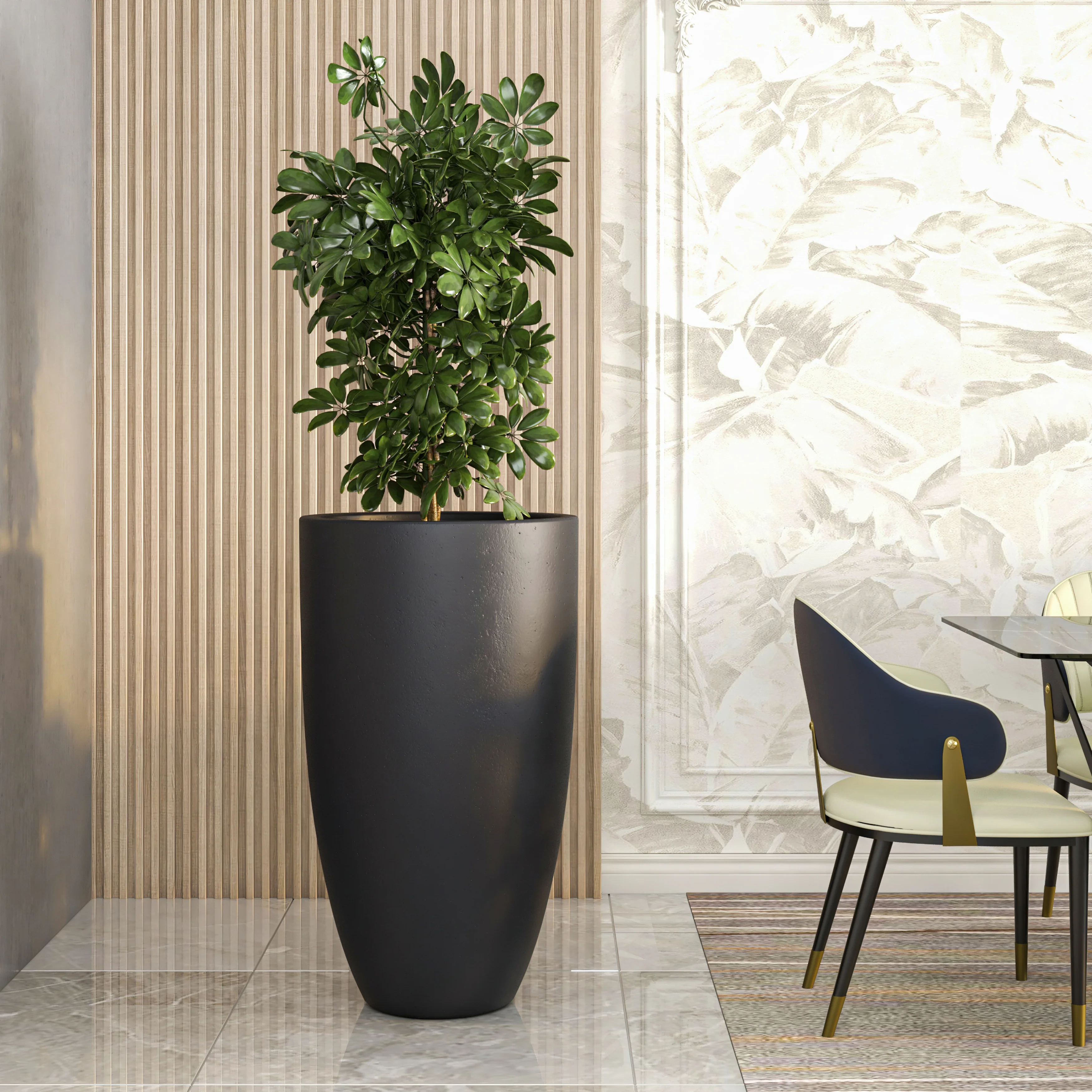 Crete Series Poly Stone Planter in Black 21.3 Dia, 39.4 High