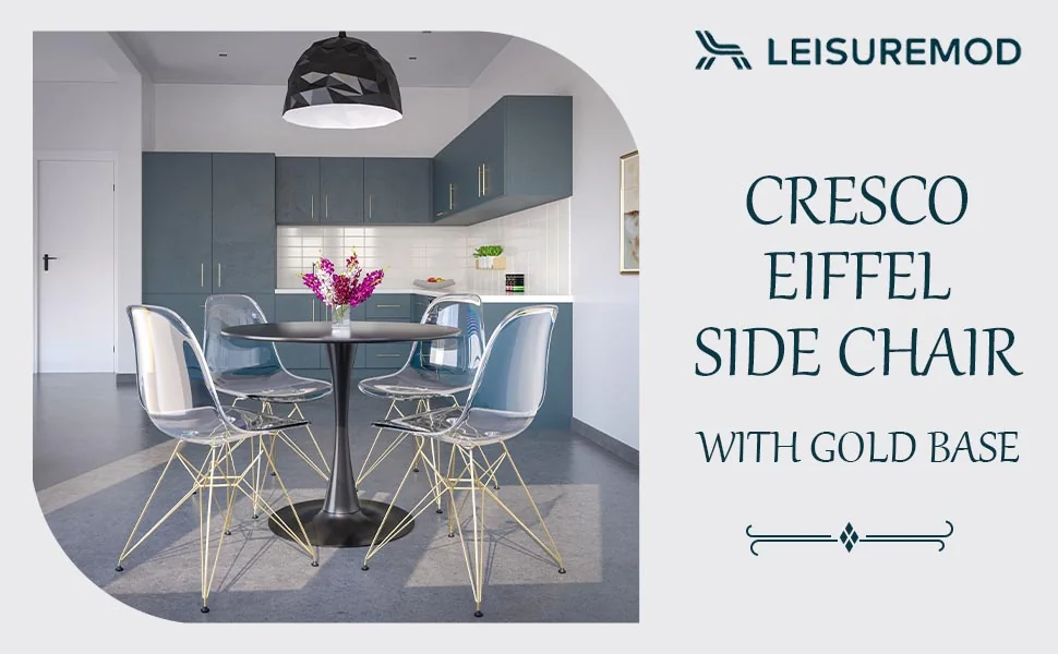 Cresco Molded Eiffel Side Chair with Gold Base, Set of 4