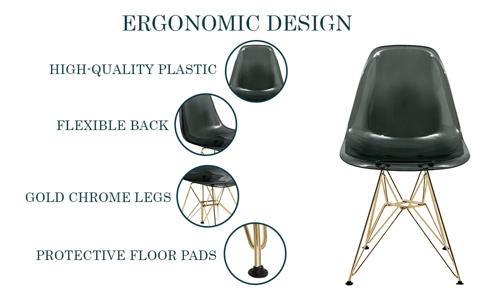 Cresco Molded Eiffel Side Chair with Gold Base, Set of 4