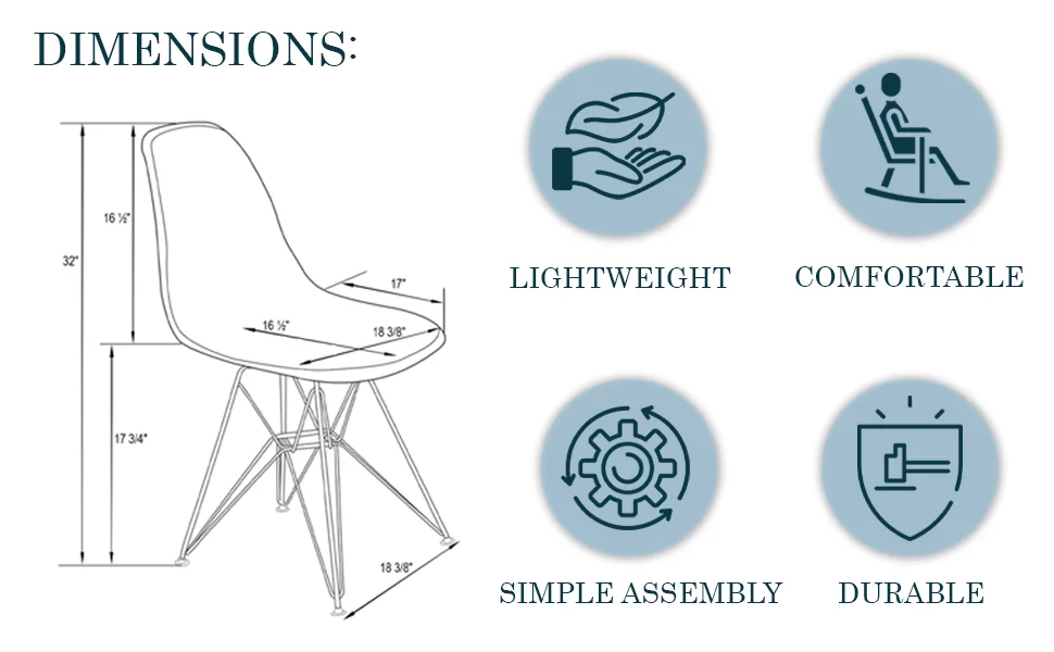 Cresco Molded Eiffel Side Chair, Set of 2