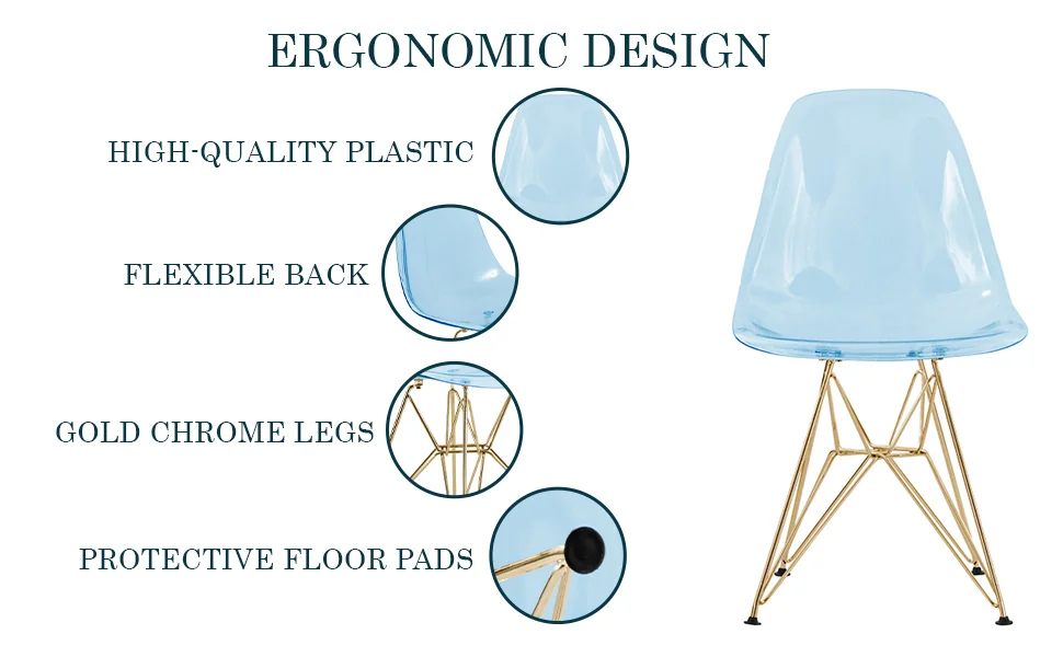 Cresco Molded Eiffel Side Chair with Gold Base, Set of 4