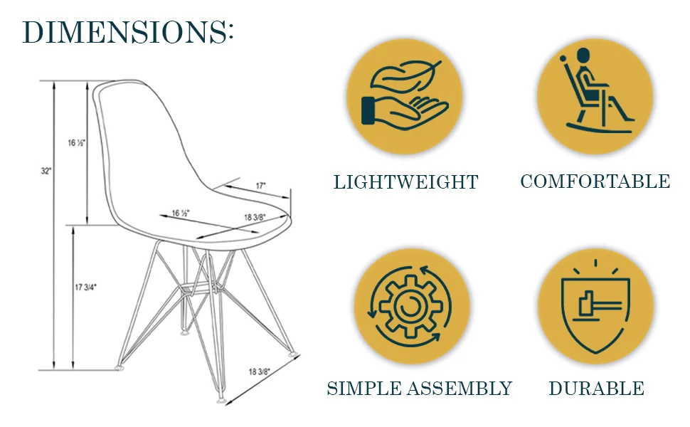 Cresco Molded Eiffel Side Chair, Set of 4