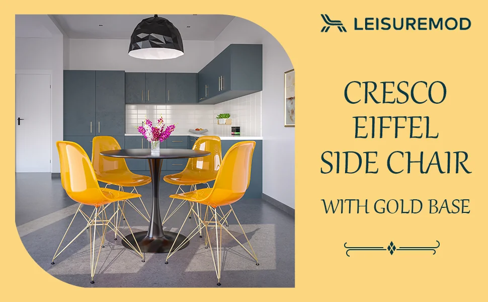 Cresco Molded Eiffel Side Chair with Gold Base, Set of 4