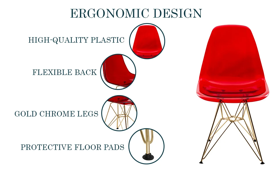 Cresco Molded Eiffel Side Chair with Gold Base, Set of 4