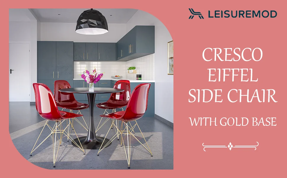 Cresco Molded Eiffel Side Chair with Gold Base, Set of 4