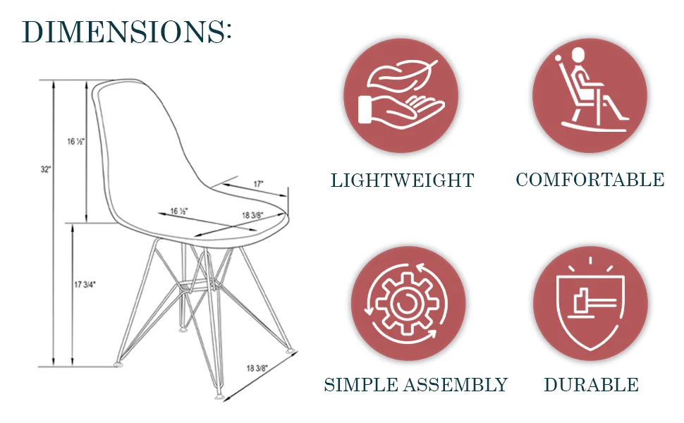 Cresco Molded Eiffel Side Chair with Gold Base, Set of 4