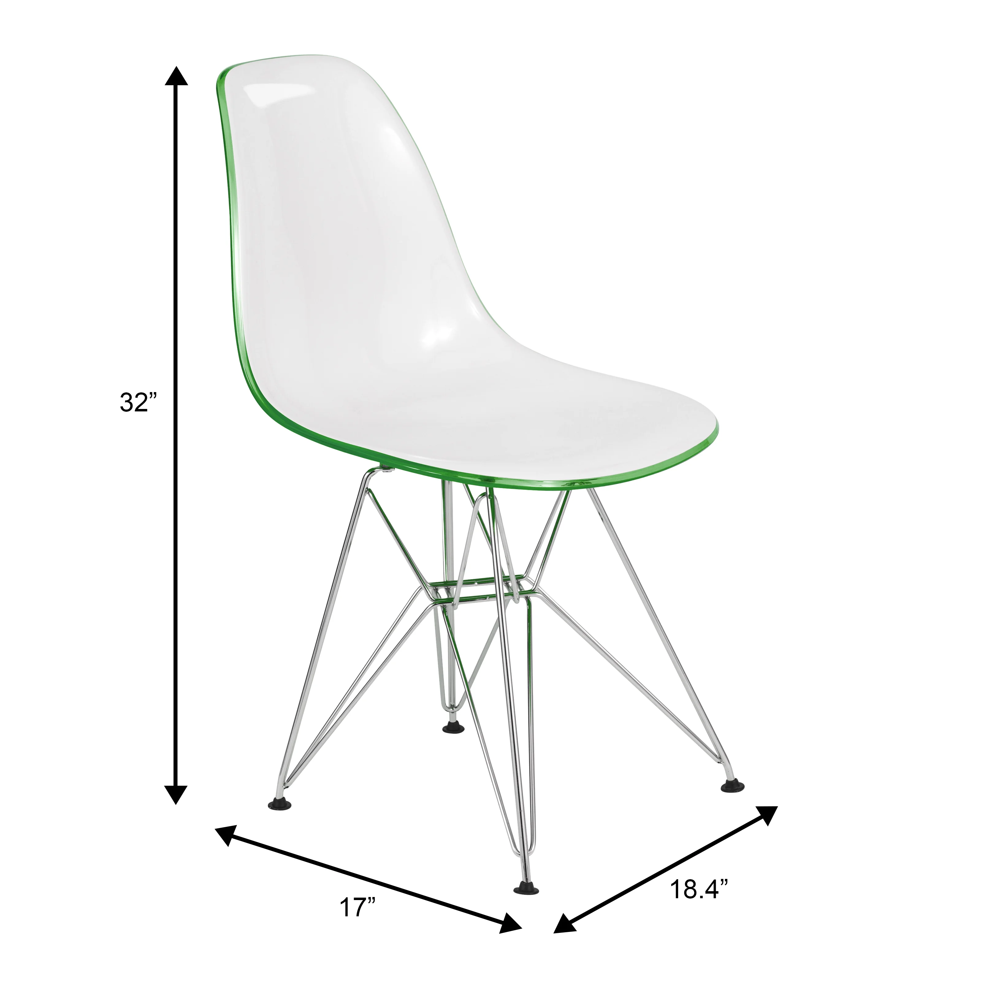 Cresco Molded 2-Tone Eiffel Side Chair in White Green Set of 2