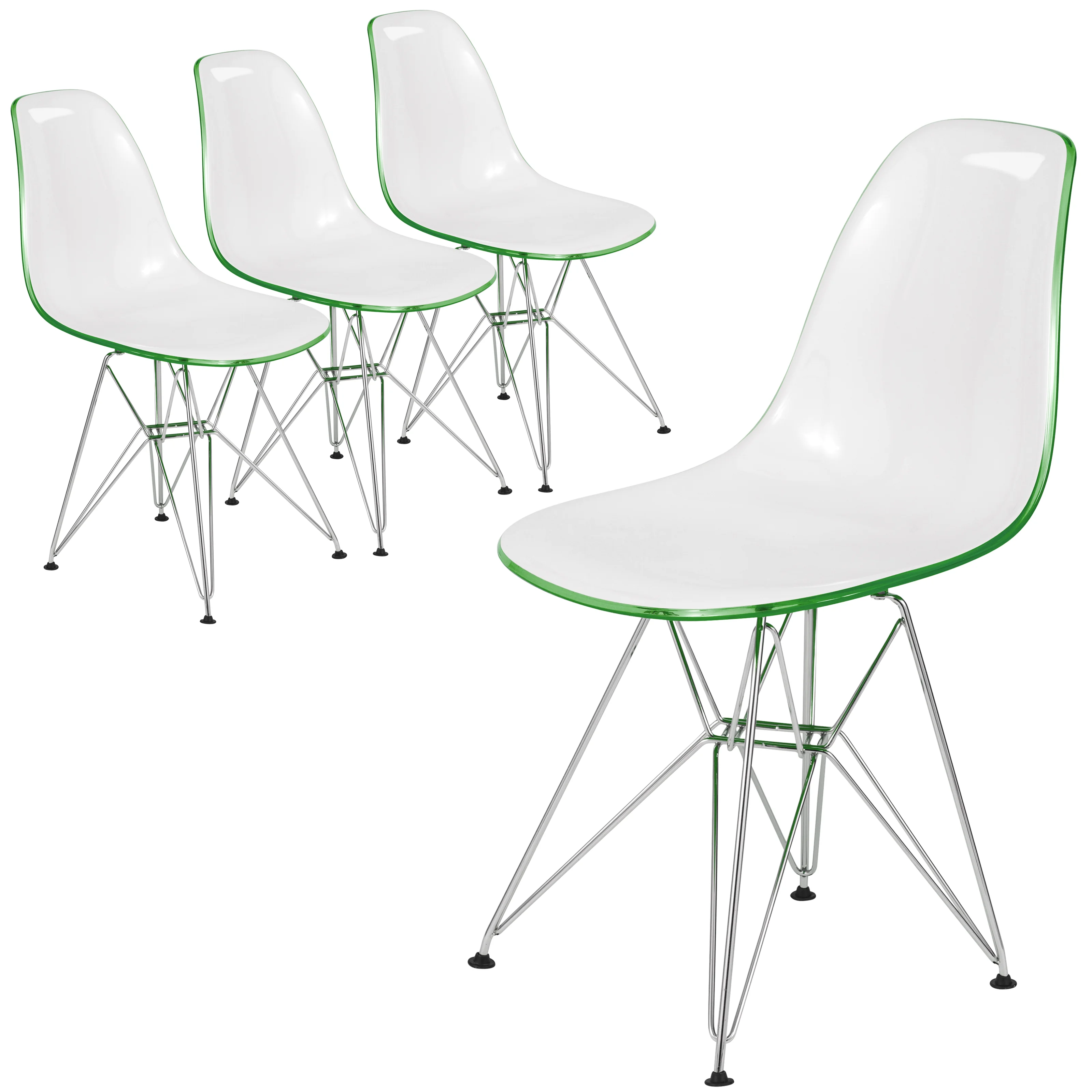 Cresco Molded 2-Tone Eiffel Side Chair in White Green Set of 4