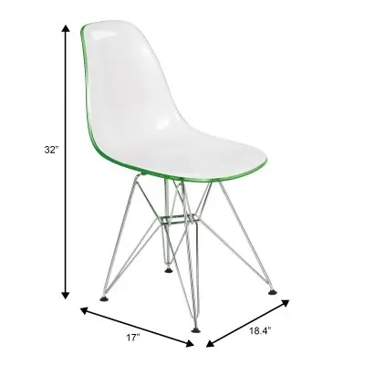 Cresco Molded 2-Tone Eiffel Side Chair in White Green Set of 4